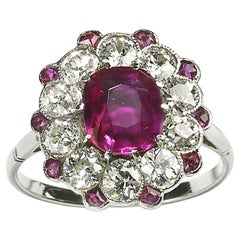Burma Ruby and Diamond Platinum Cluster Ring