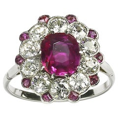 Vintage Burma Ruby and Diamond Platinum Cluster Ring