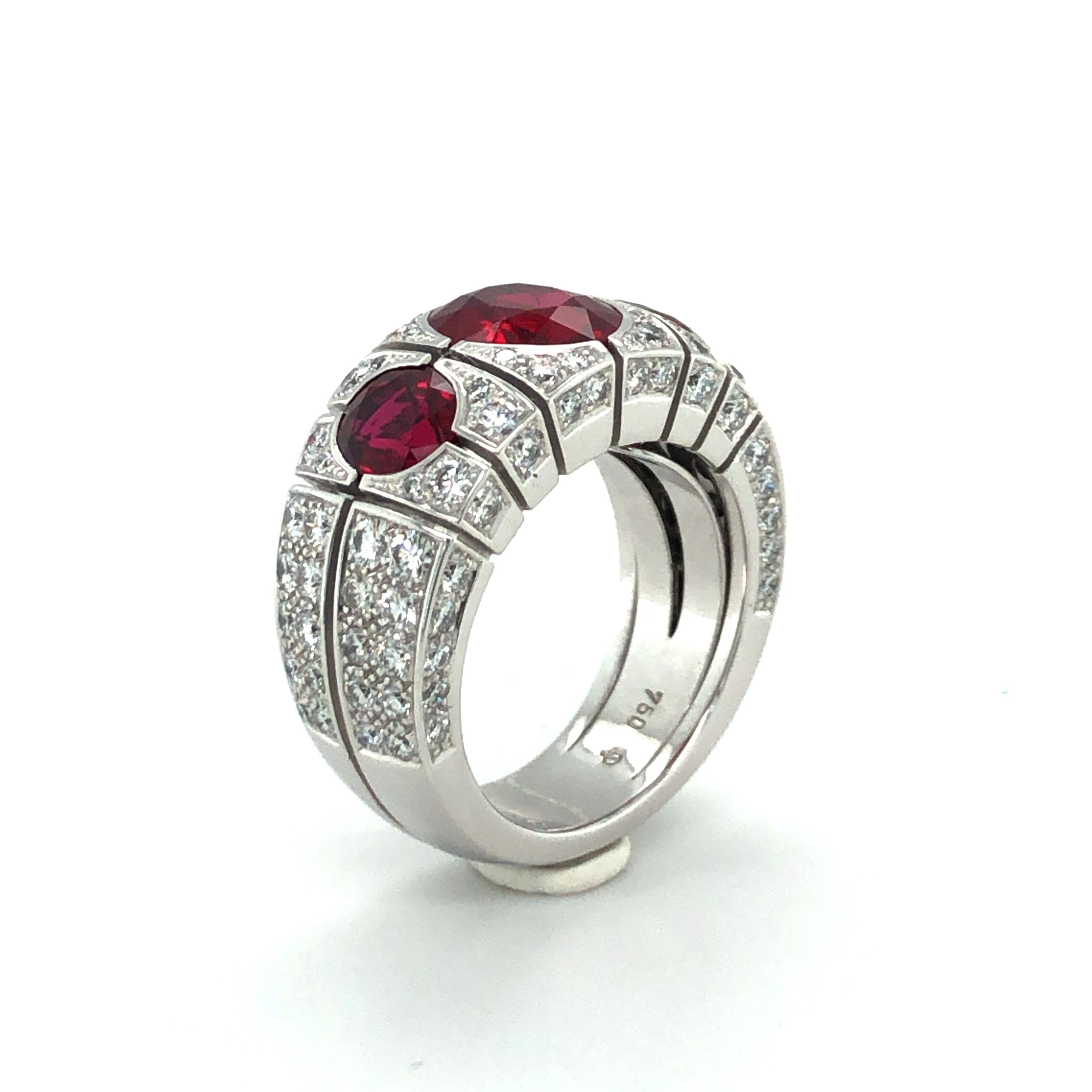 Burma Ruby and Diamond Ring by Péclard in 18 Karat White Gold For Sale 6