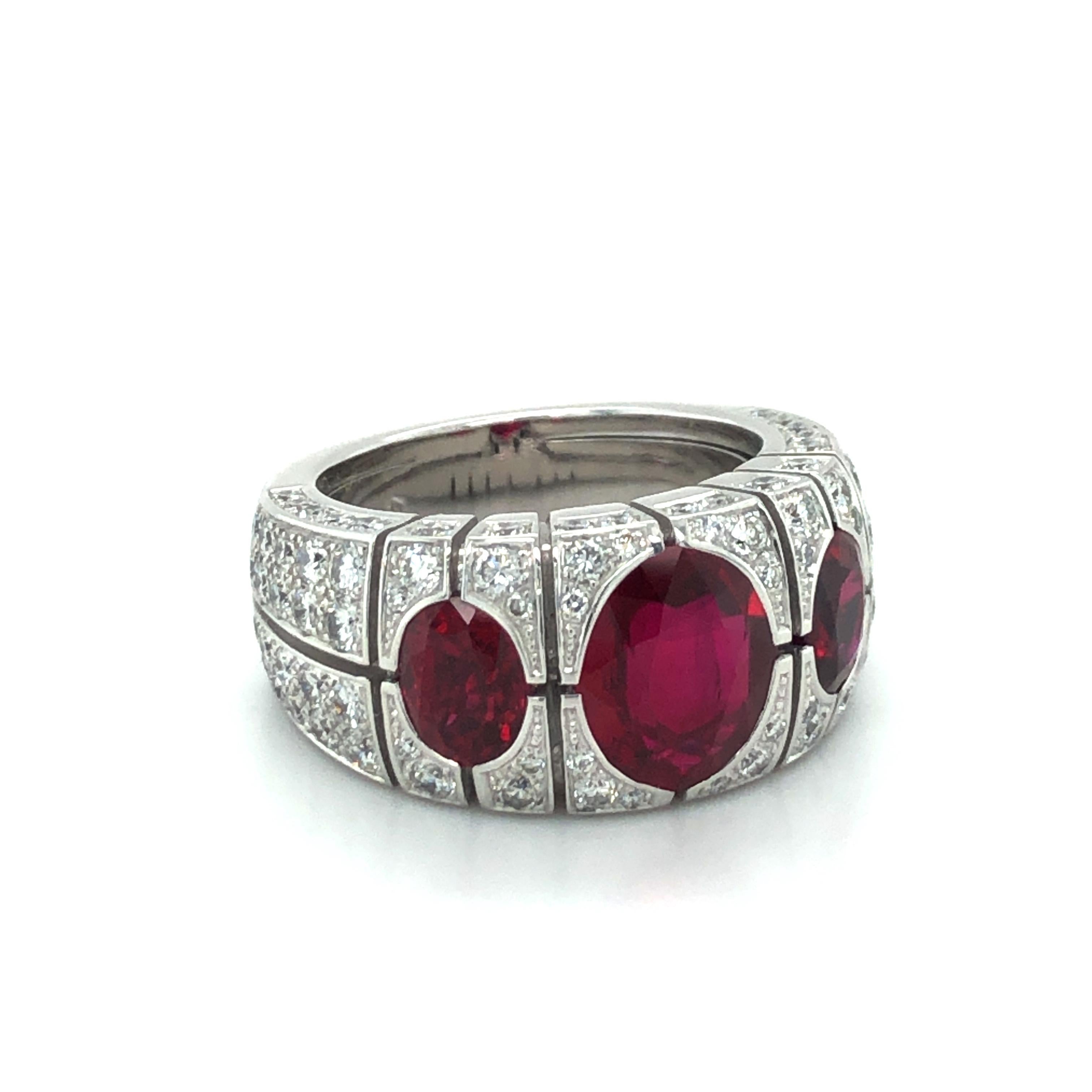 Oval Cut Burma Ruby and Diamond Ring by Péclard in 18 Karat White Gold For Sale