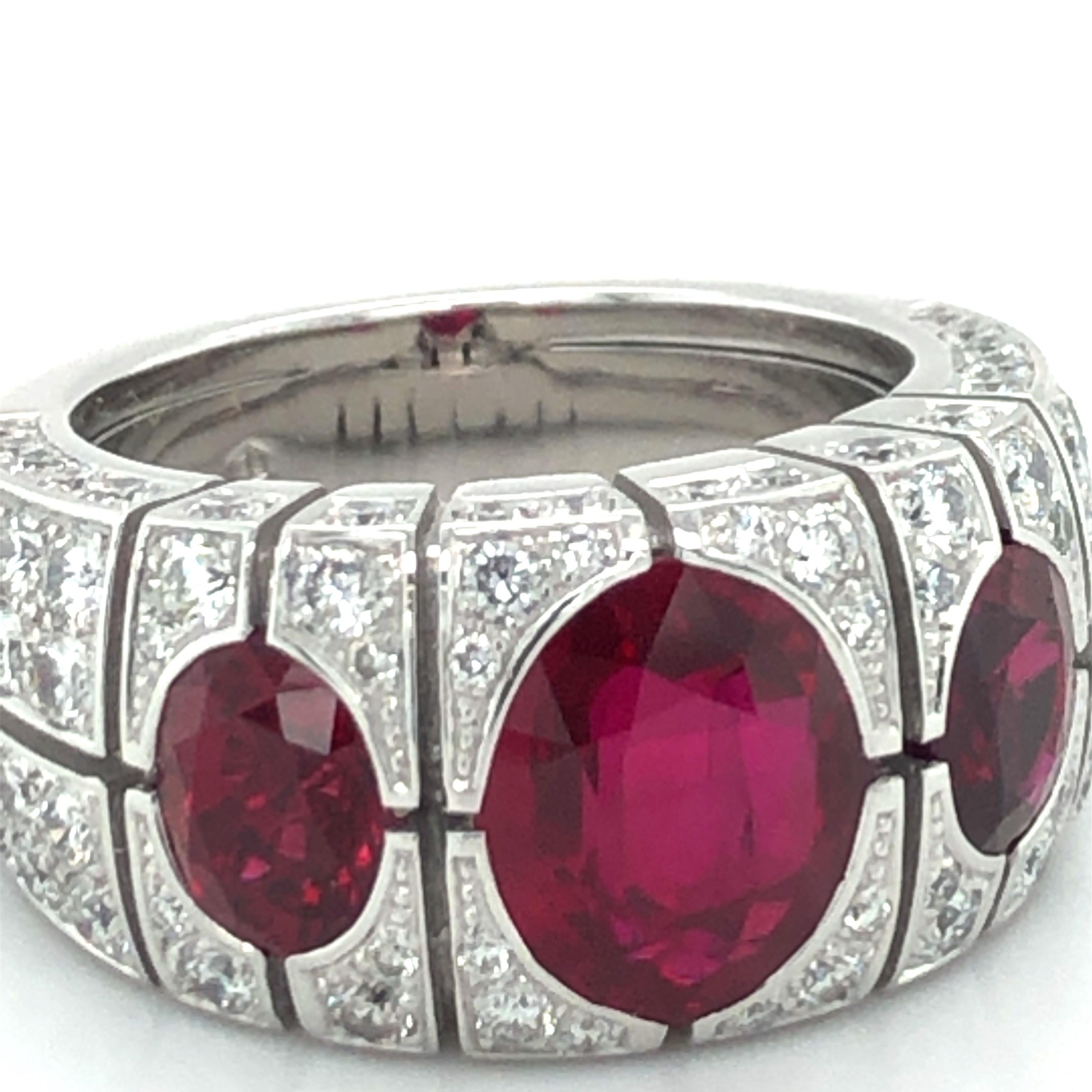 Women's or Men's Burma Ruby and Diamond Ring by Péclard in 18 Karat White Gold For Sale