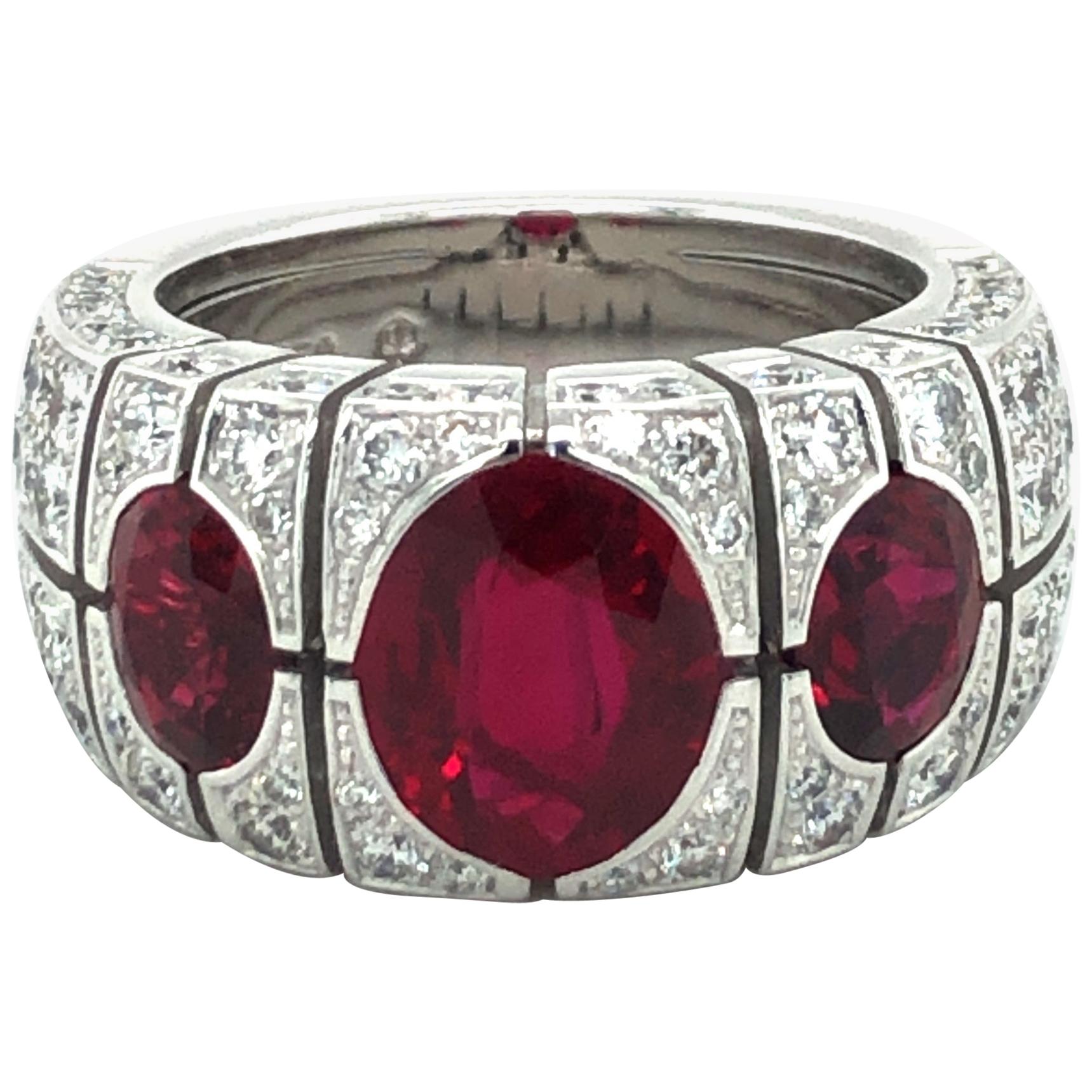Burma Ruby and Diamond Ring by Péclard in 18 Karat White Gold For Sale