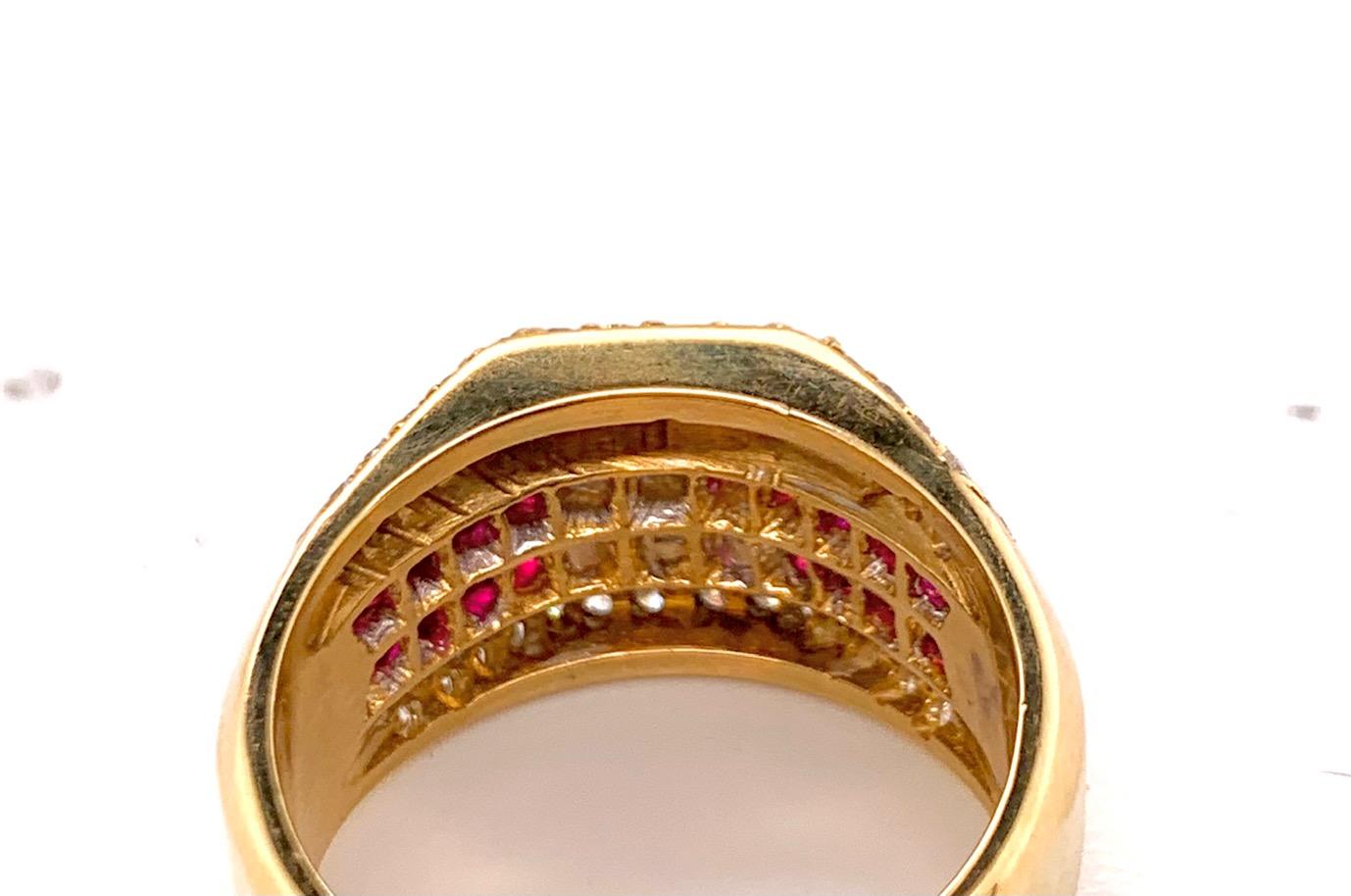 Princess Cut Burma Ruby and Diamond Ring For Sale