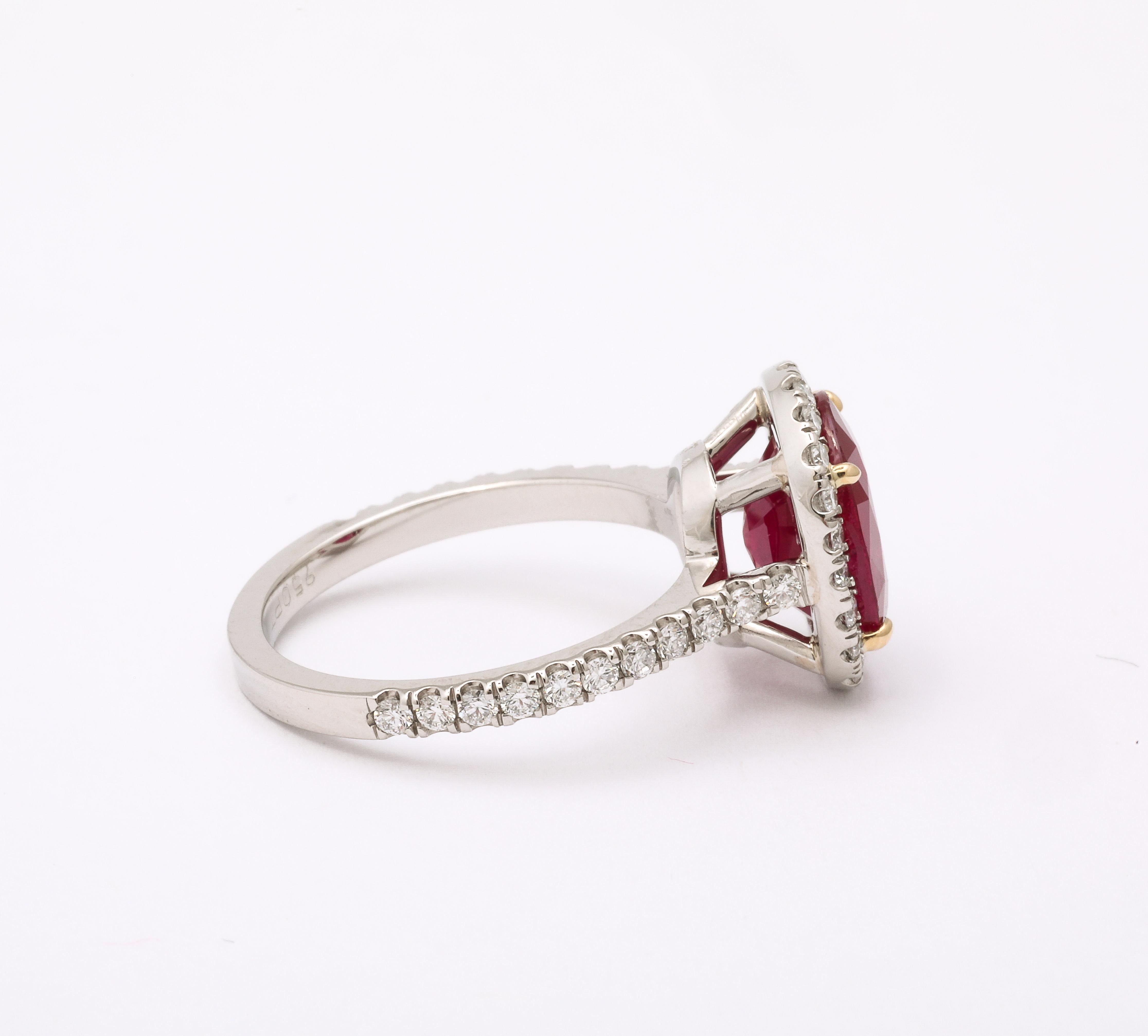 Oval Cut Burma Ruby and Diamond Ring For Sale