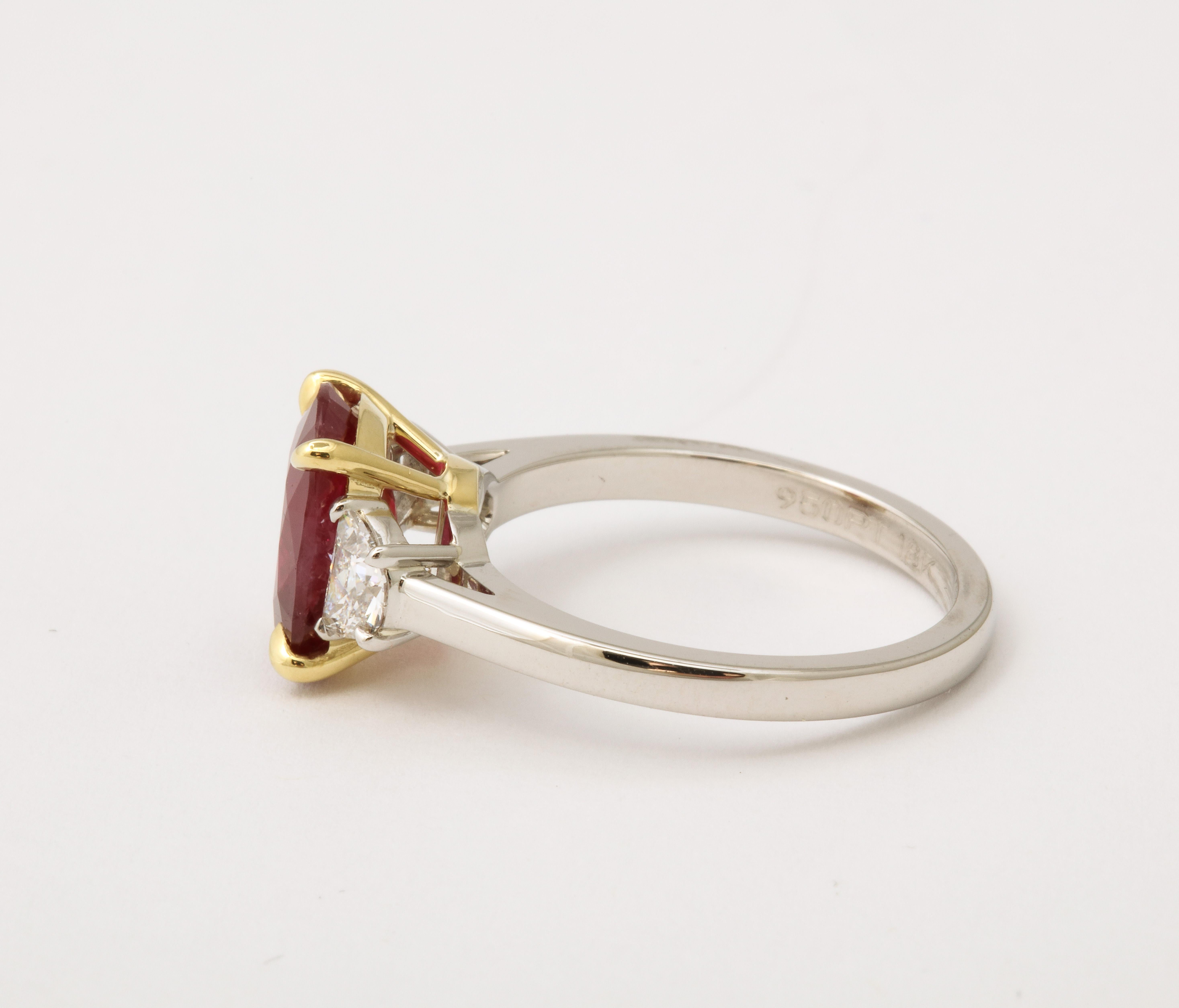Oval Cut Burma Ruby and Diamond Ring  For Sale