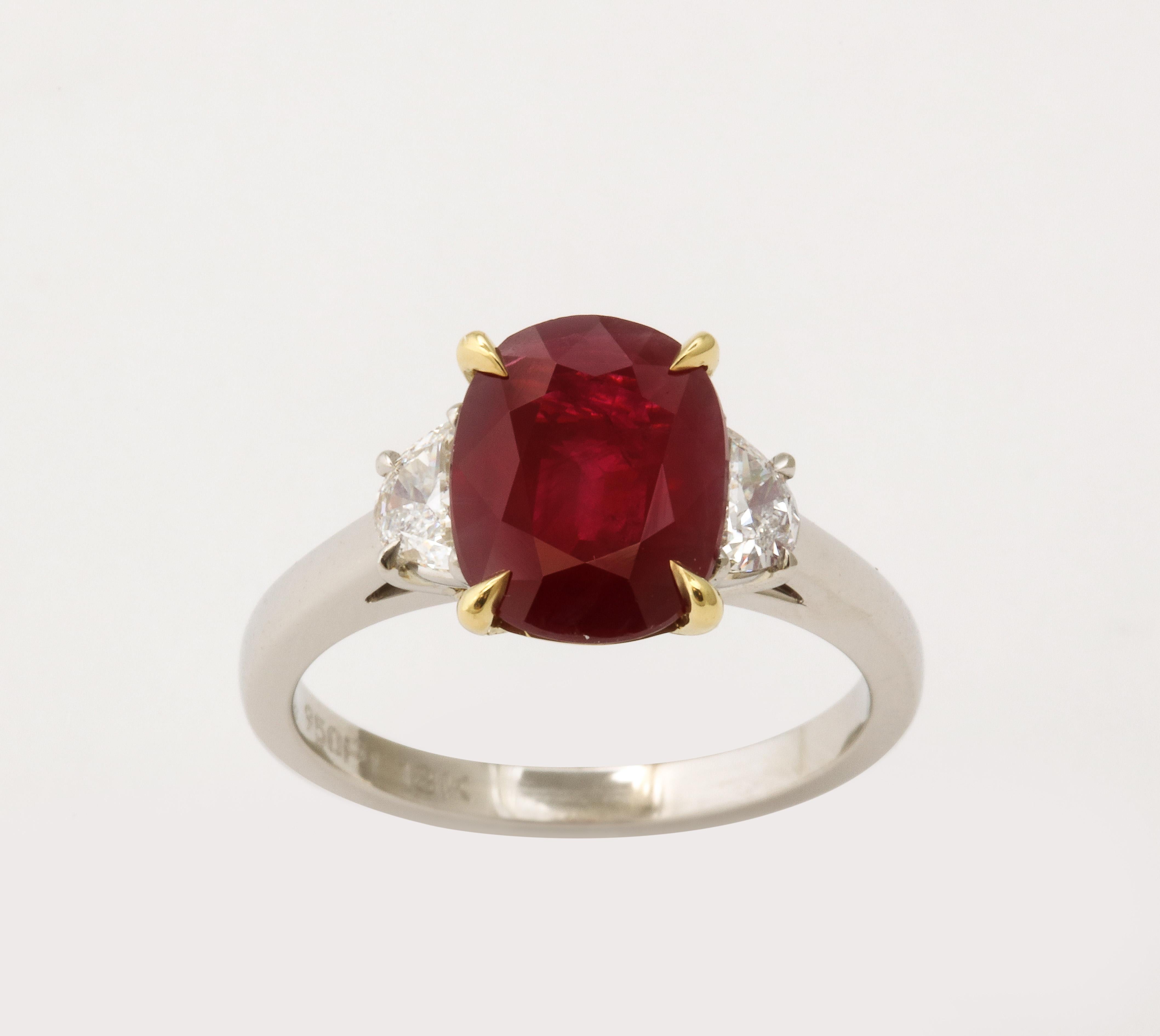 Burma Ruby and Diamond Ring  In New Condition For Sale In New York, NY