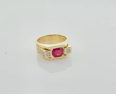 Burma Ruby and Diamond Ring in 14 Karat Yellow Gold