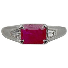 Burma Ruby and Diamond Ring in Platinum, circa 1940s