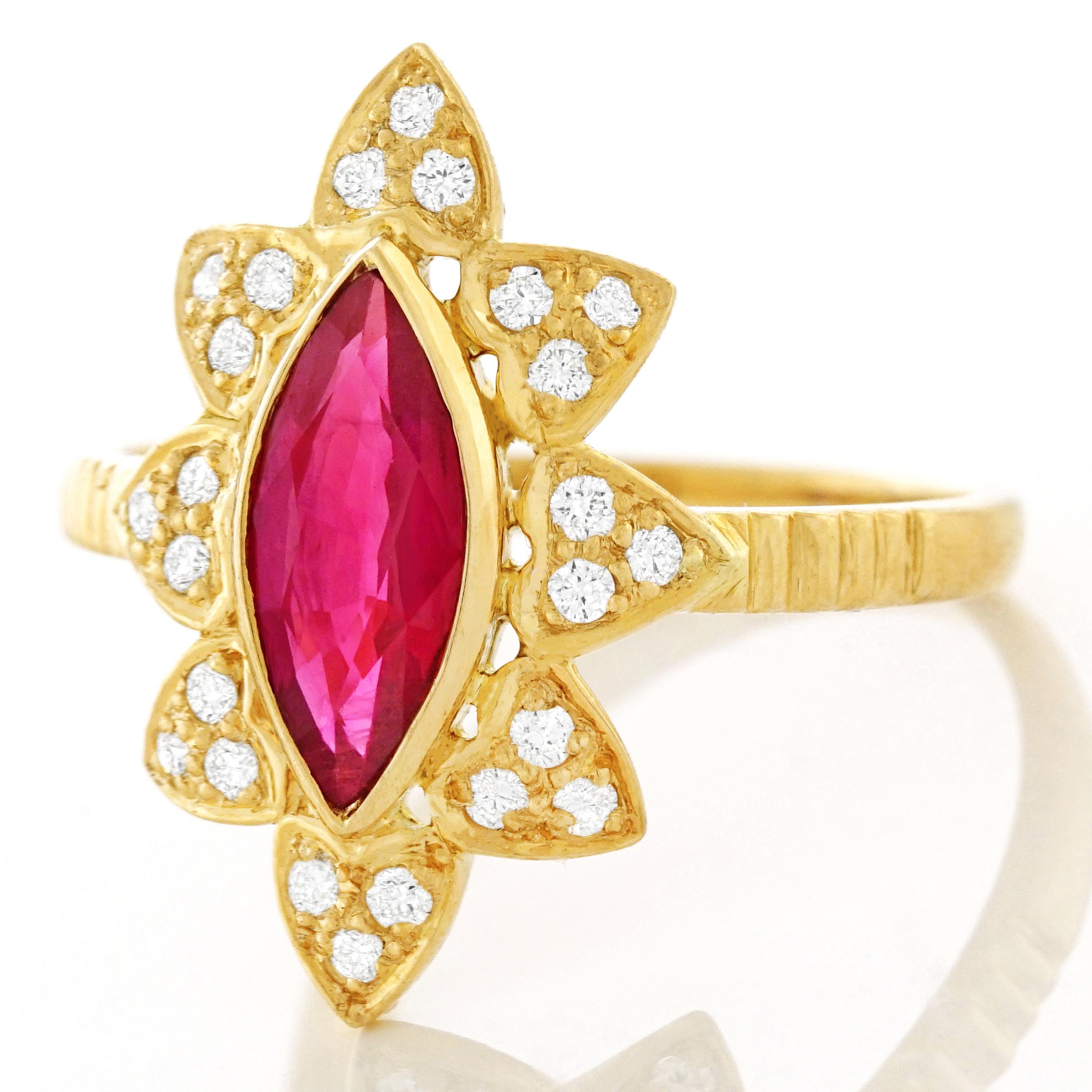 Brilliant Cut Burma Ruby and Diamond Set Gold Ring For Sale
