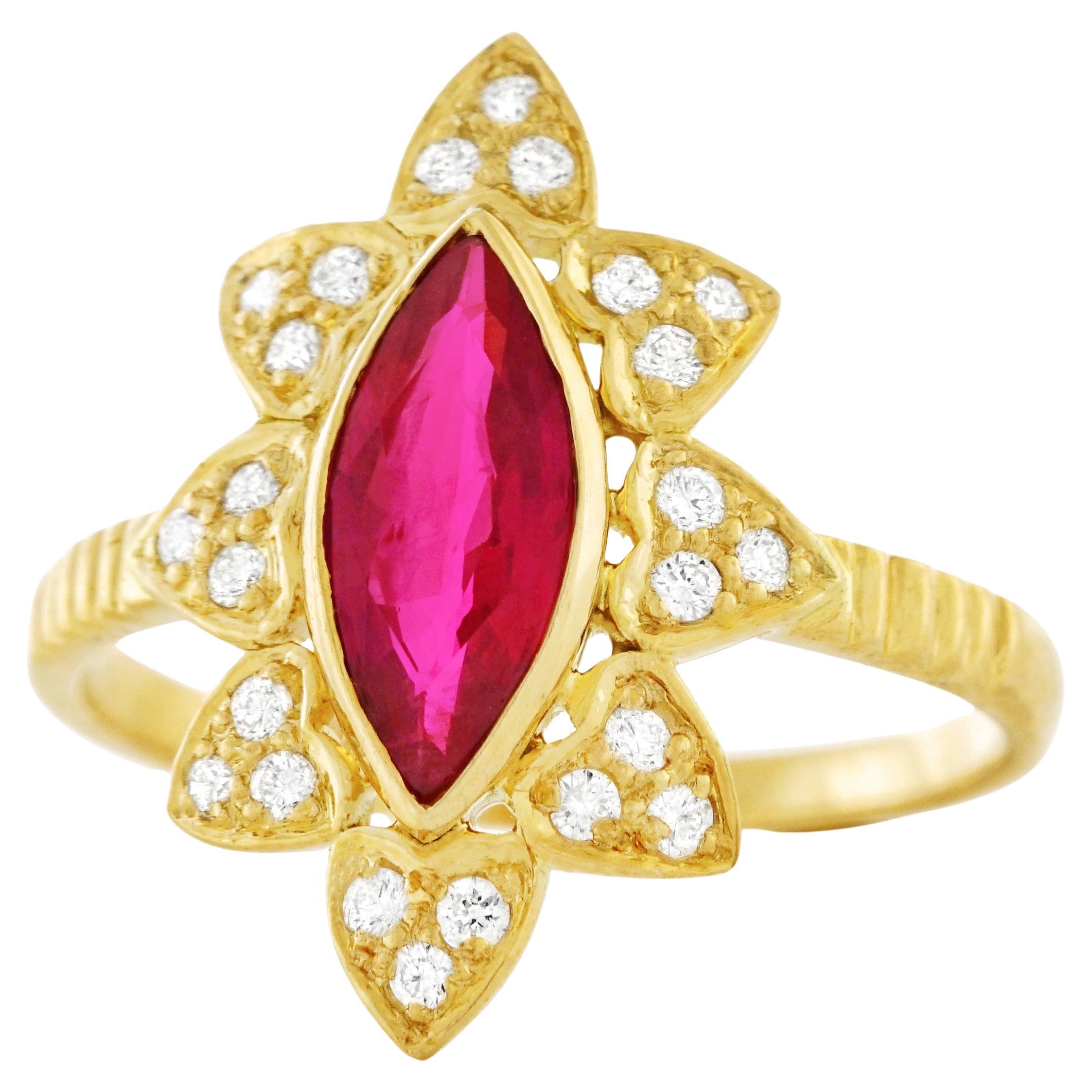 Bague en or sertie de rubis et de diamants de Birmanie en vente