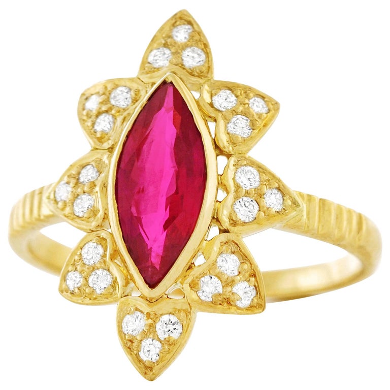 Burma Ruby and Diamond Set Gold Ring GIA For Sale at 1stDibs