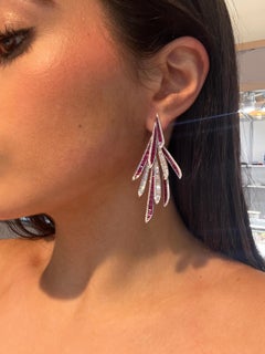 18K White Gold Burma Ruby & Diamond Chandelier Drop Earrings Statement 11.00ct