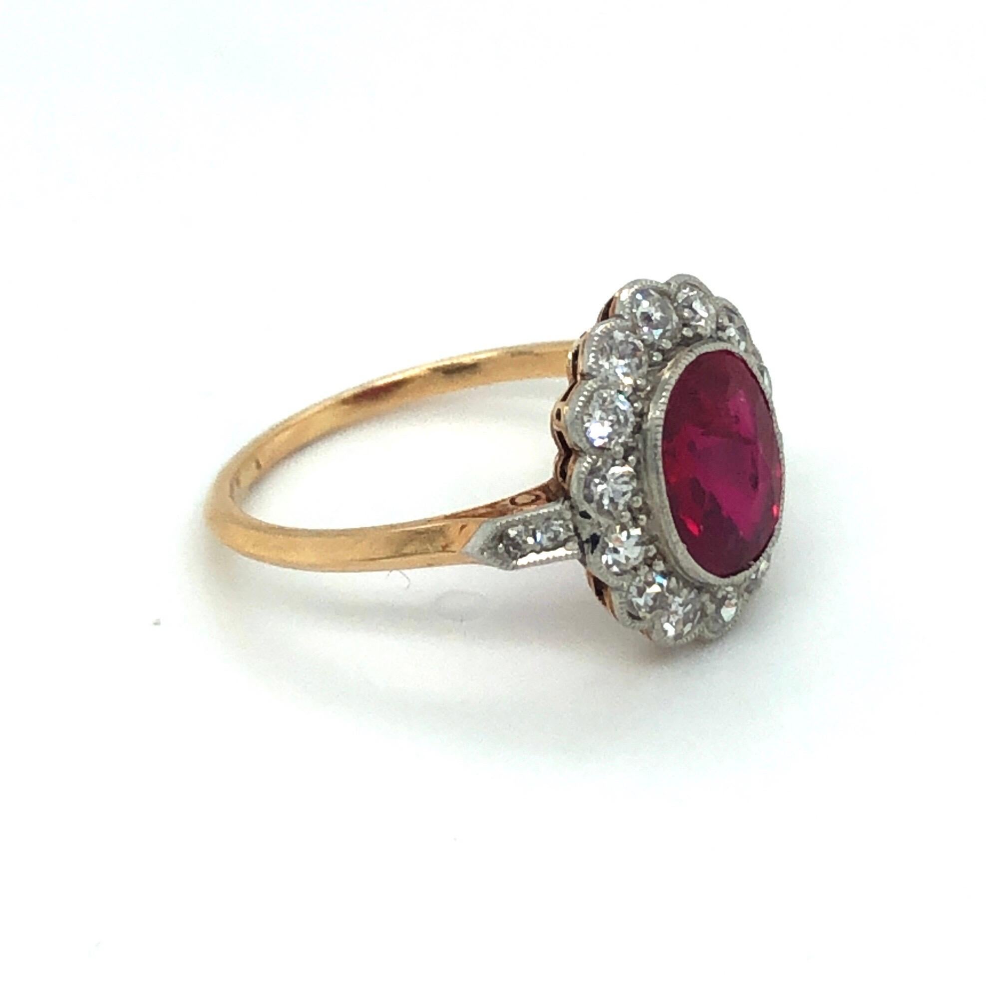 Burma Rubin und Diamanten Rose Gold Platin Ring, um 1910 (Belle Époque)