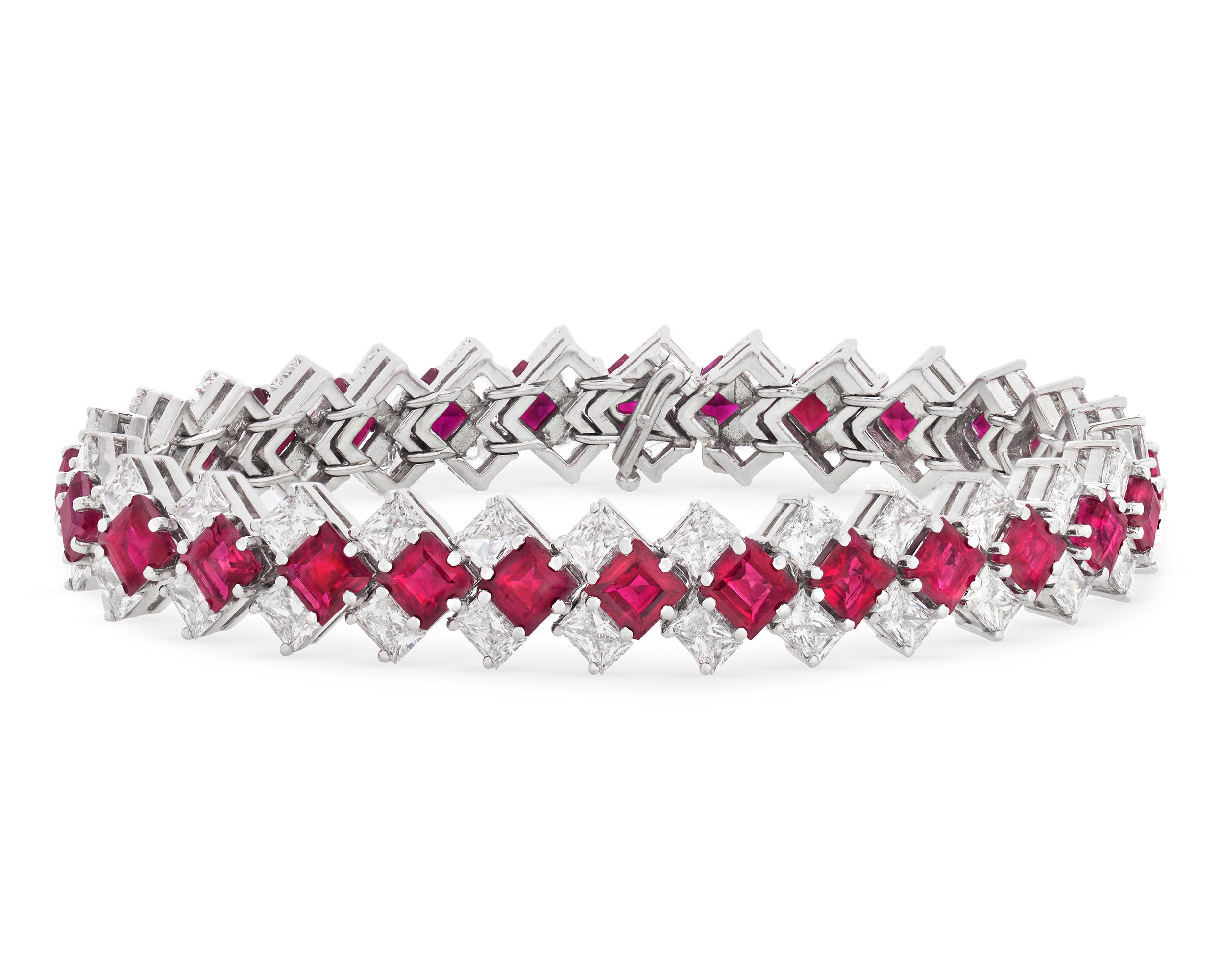 Brilliant Cut Burma Ruby Bracelet, 16.80 Carat