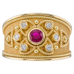 Burma Ruby Byzantine Gold Ring with Diamonds