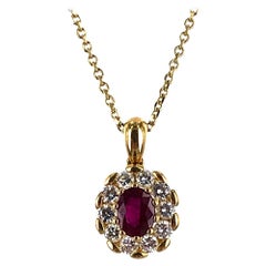 Burma Ruby Diamond 18 Karat Yellow Gold Pendant Necklace