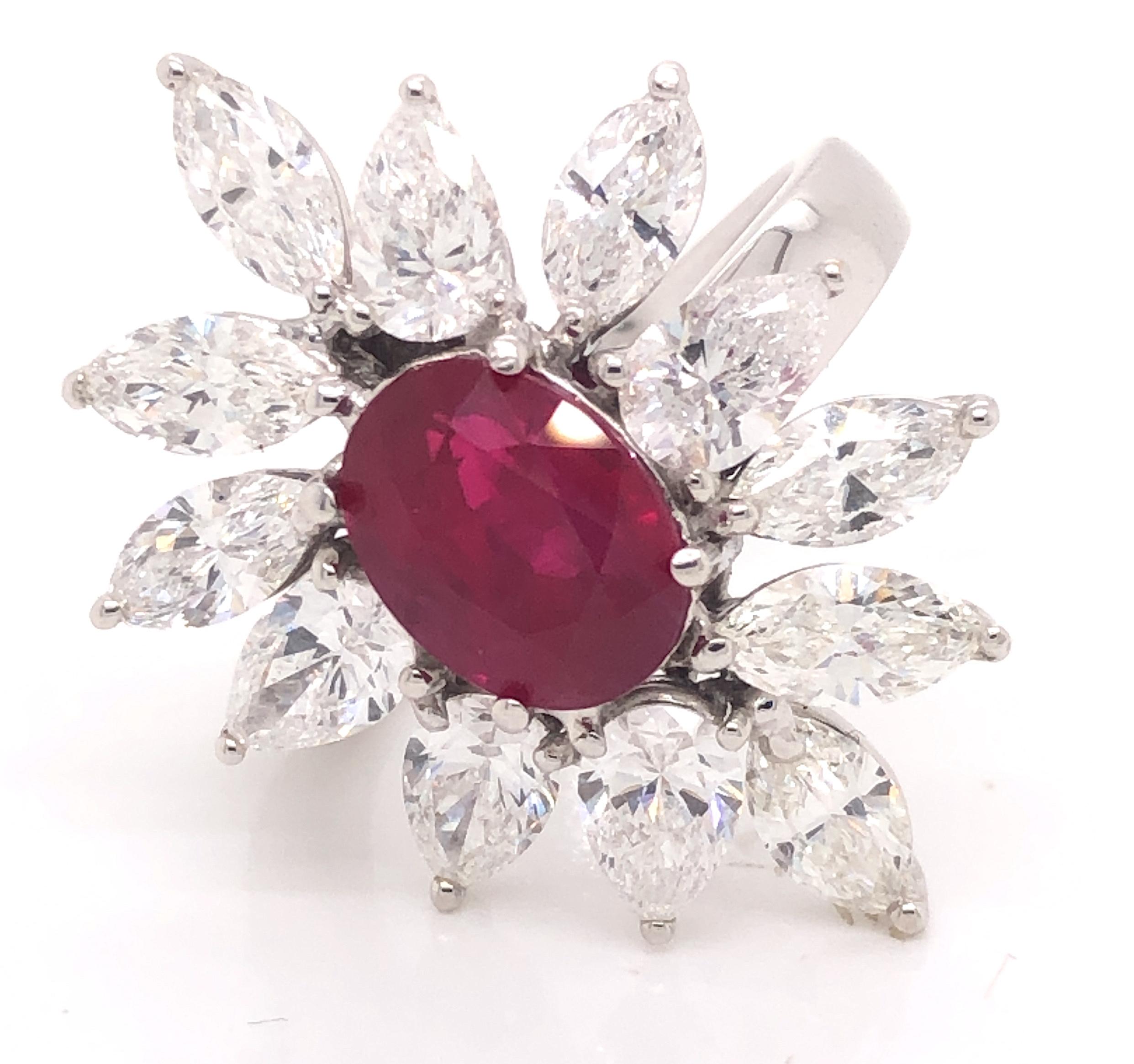 Oval Cut Burma Ruby & Diamond 18k White Gold Cocktail Ring