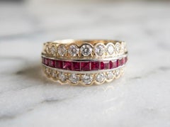 Burma Ruby & Diamond 18K Yellow Gold Band Ring