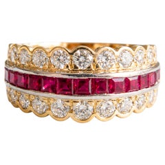 Burma Ruby & Diamond 18K Yellow Gold Band Ring