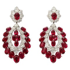 Boucles d'oreilles lustre rubis de Birmanie et diamants