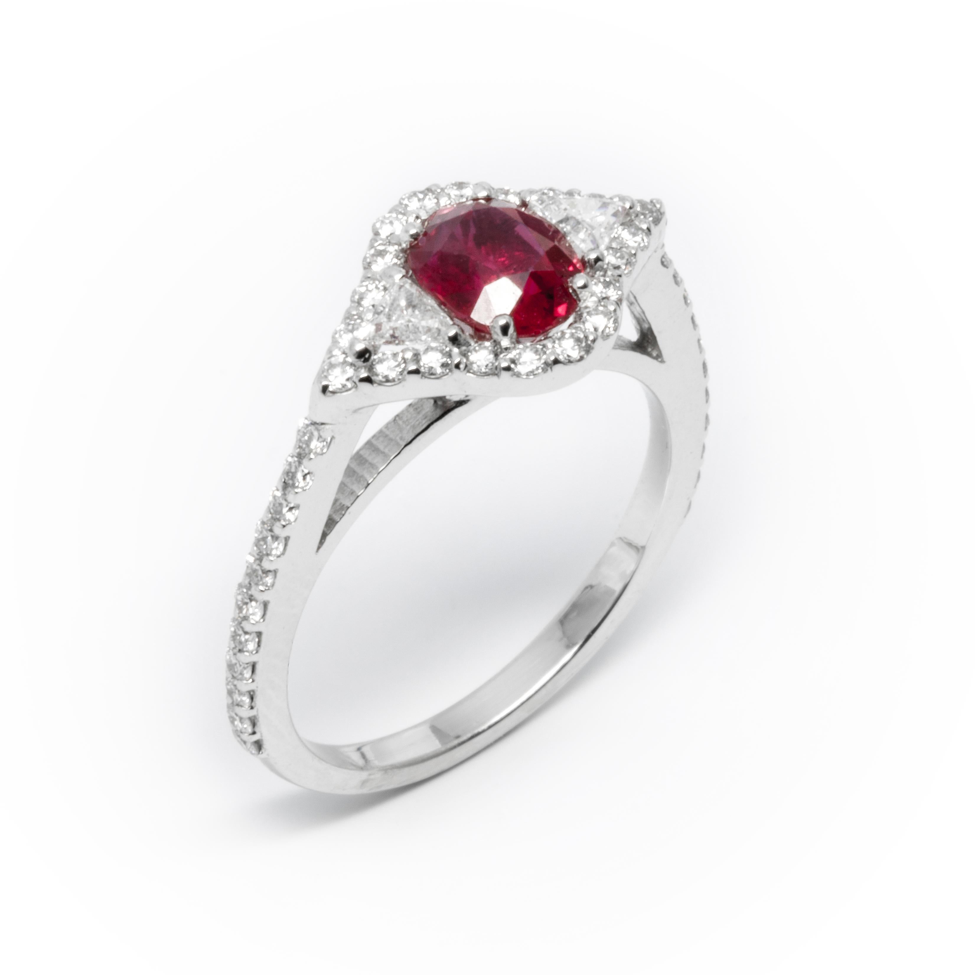 Contemporary Burma Ruby and Diamond White Gold Ring Weighing 2.07 Carat