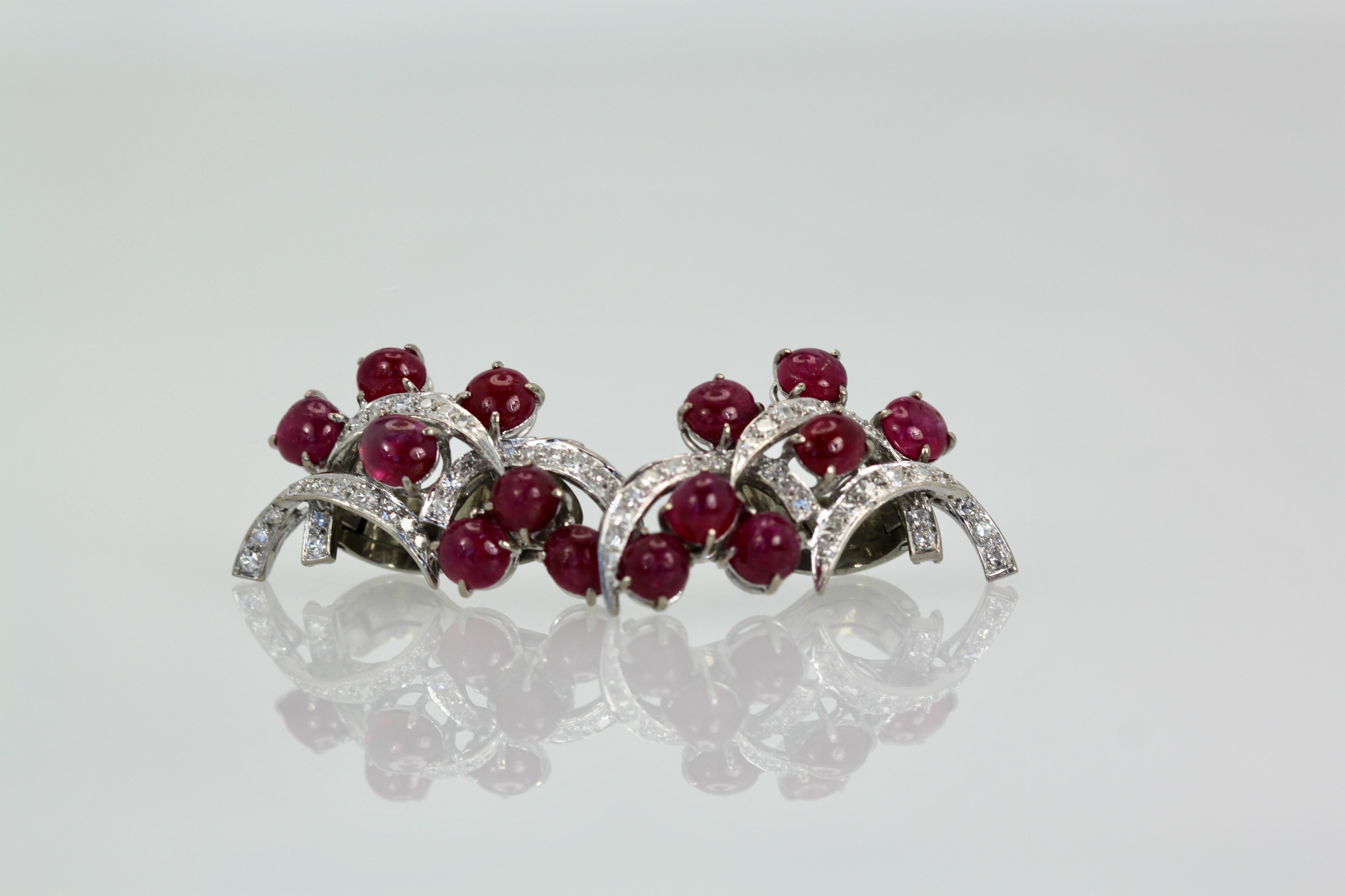 Burma Ruby Diamond Earrings 14k For Sale 2