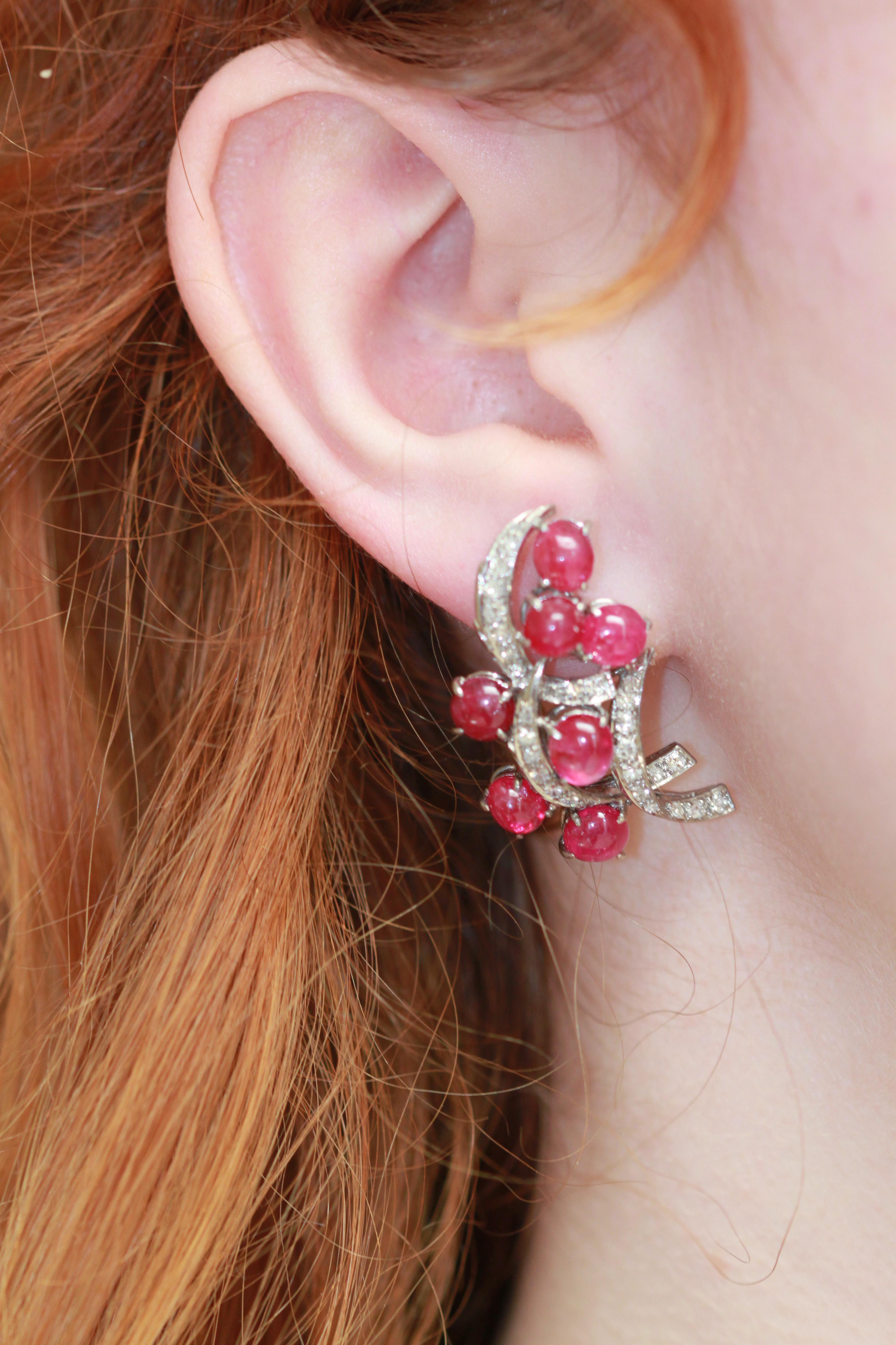 Burma Ruby Diamond Earrings 14k For Sale 3
