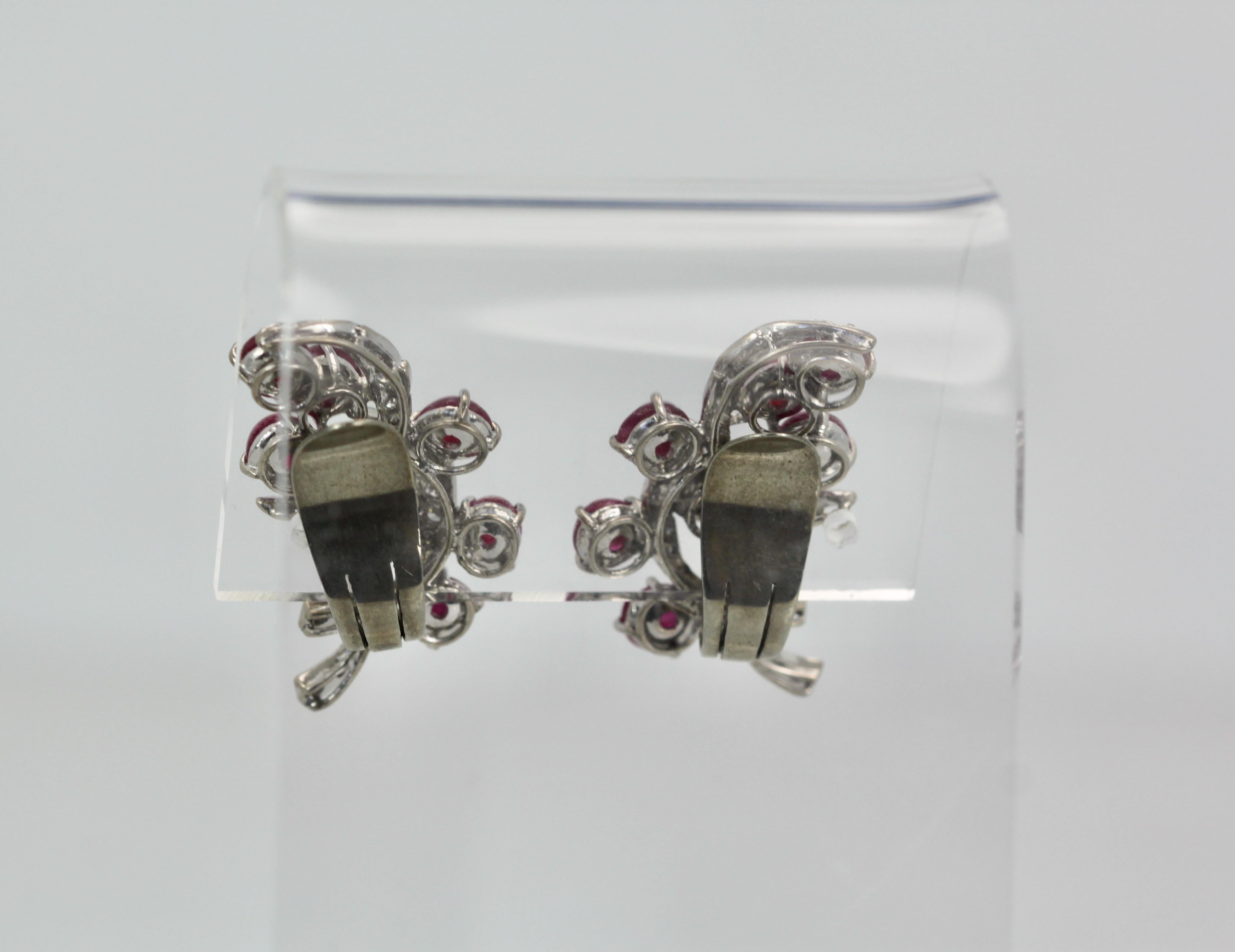 Aesthetic Movement Burma Ruby Diamond Earrings 14k For Sale