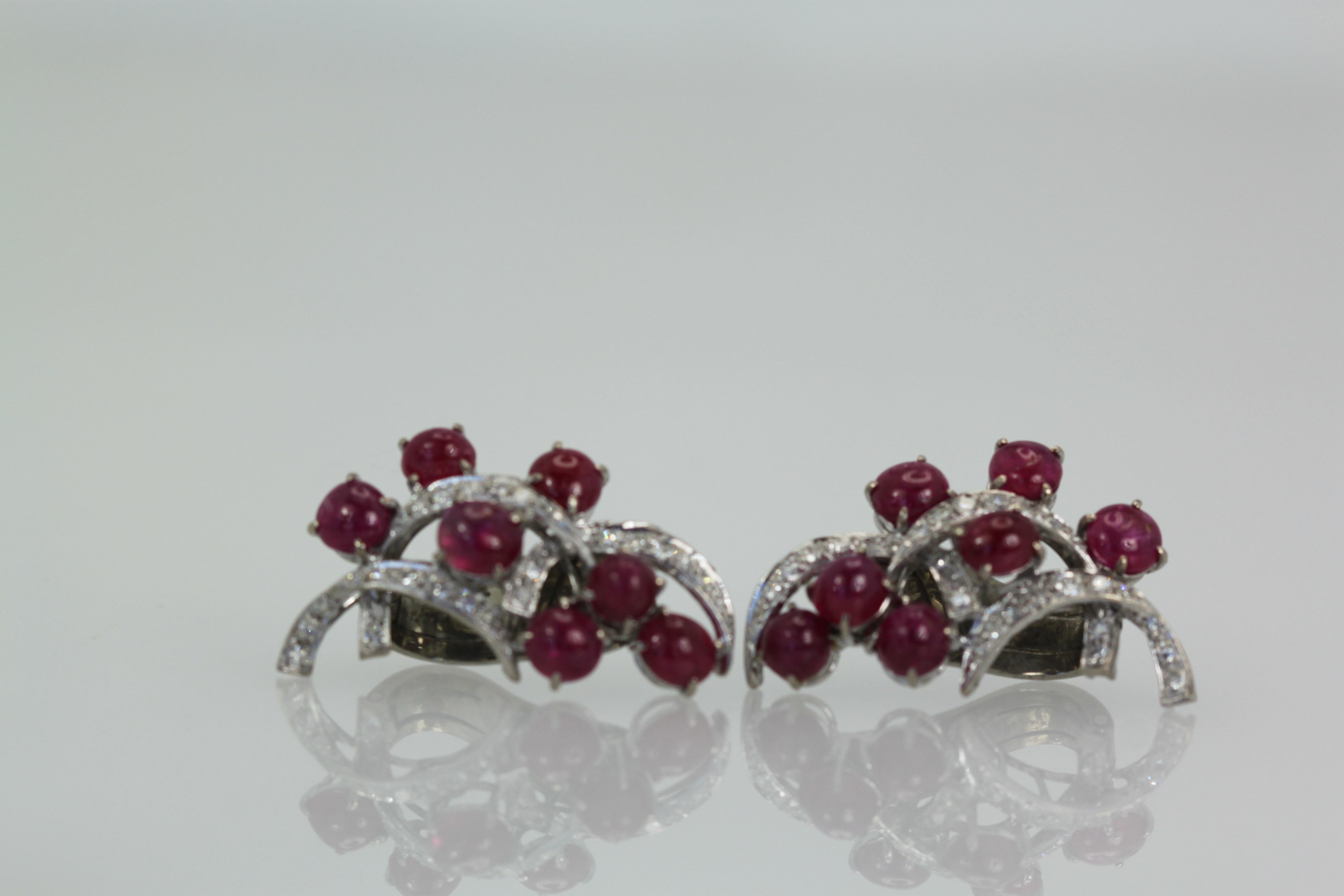 Women's or Men's Burma Ruby Diamond Earrings 14k For Sale
