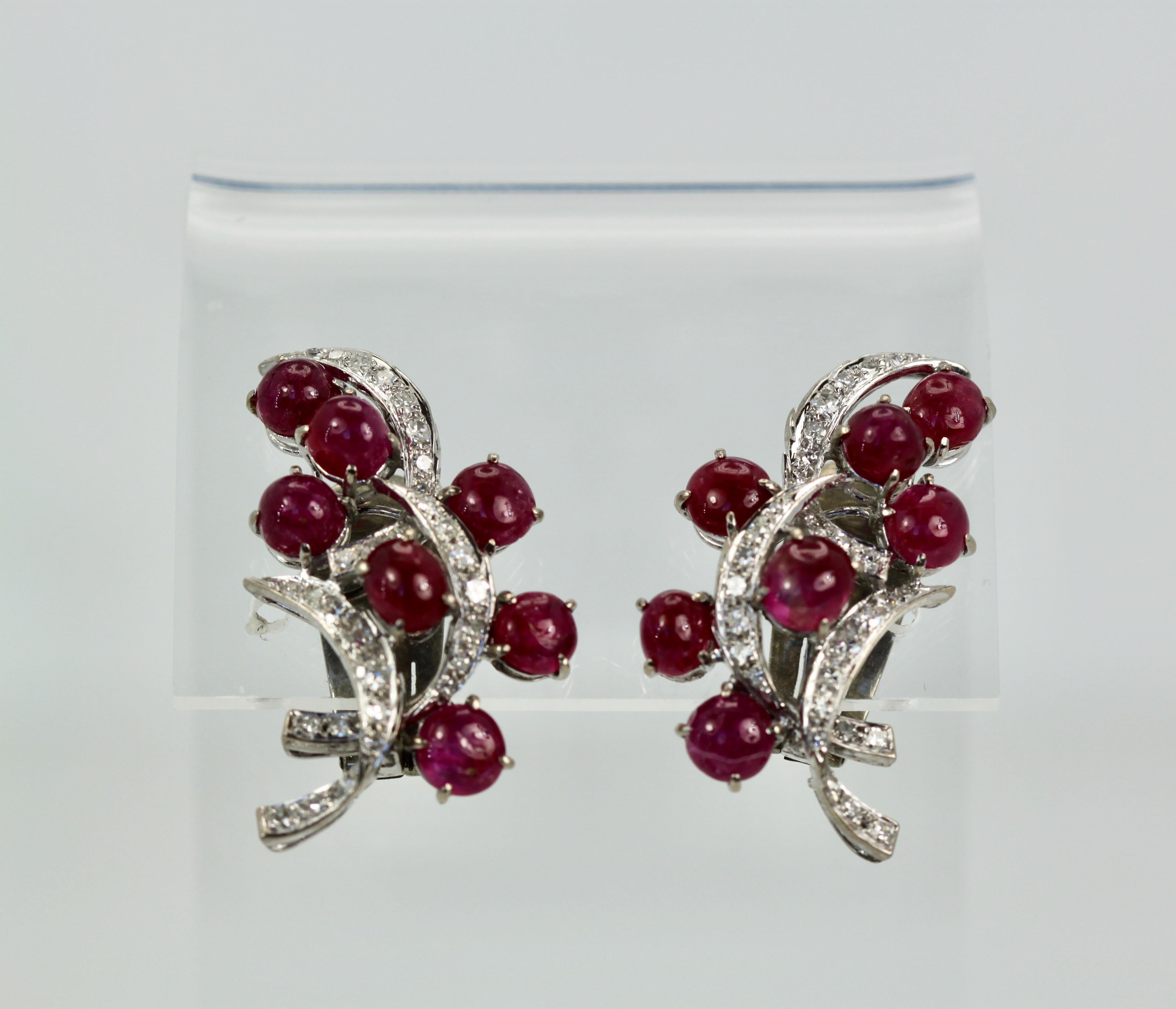 Burma Ruby Diamond Earrings 14k For Sale 1