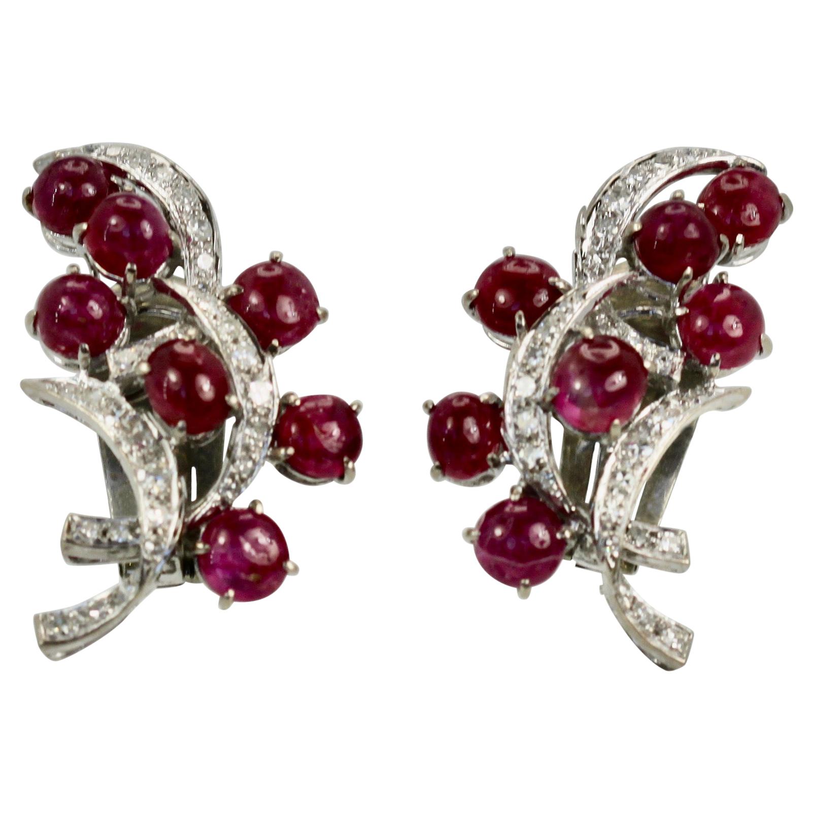 Burma Ruby Diamond Earrings 14k For Sale