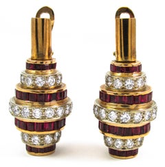Burma Ruby Diamond Gold Earring and Necklace Suite