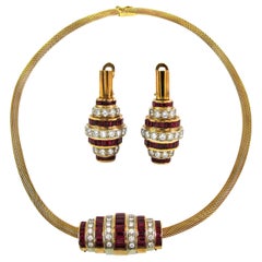 Burma Ruby Diamond Gold Earring and Necklace Suite