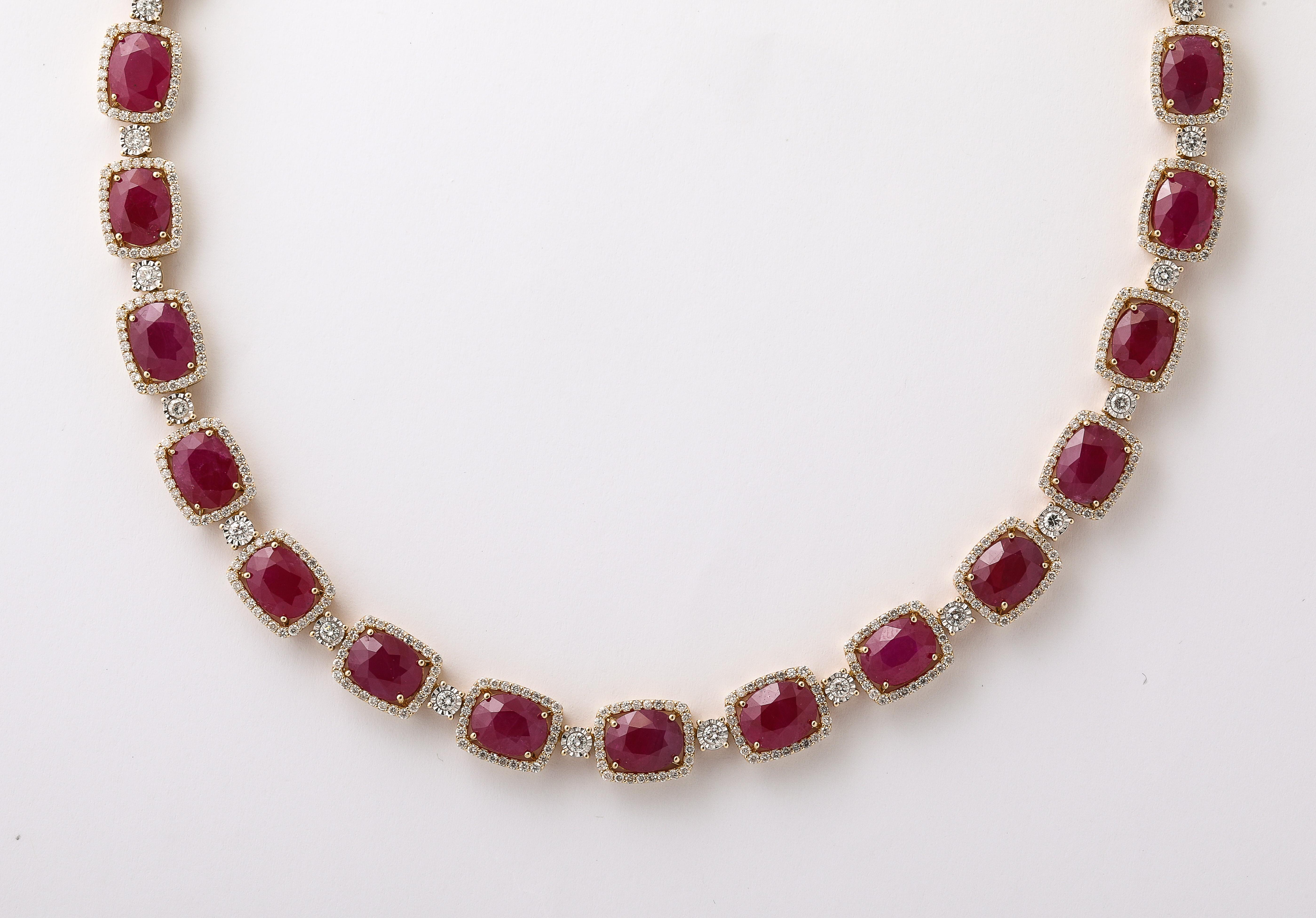 Oval Cut Burma Ruby Diamond Necklace For Sale