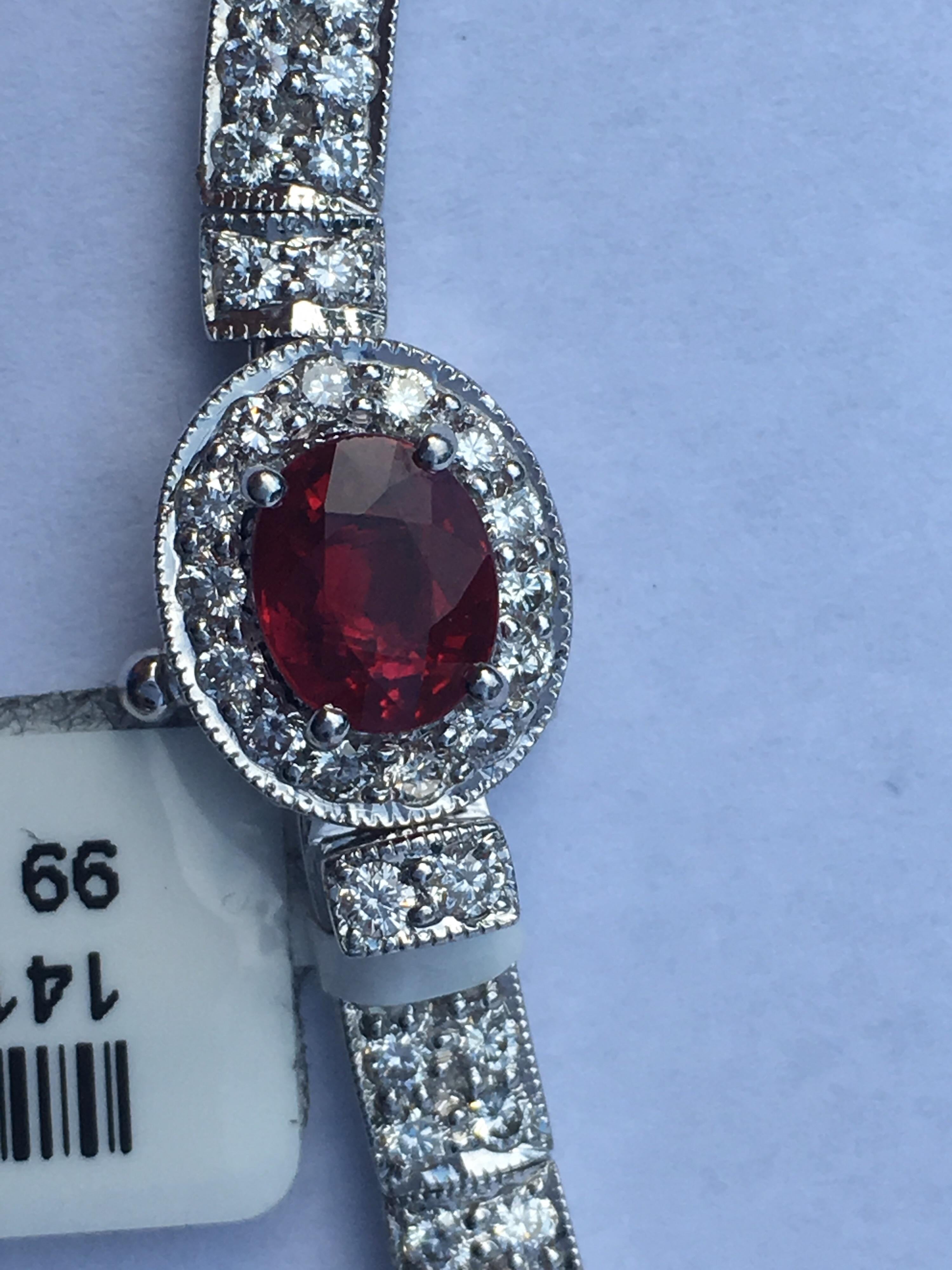 Burma Ruby Diamond Necklace Set in 18 Karat White Gold 3