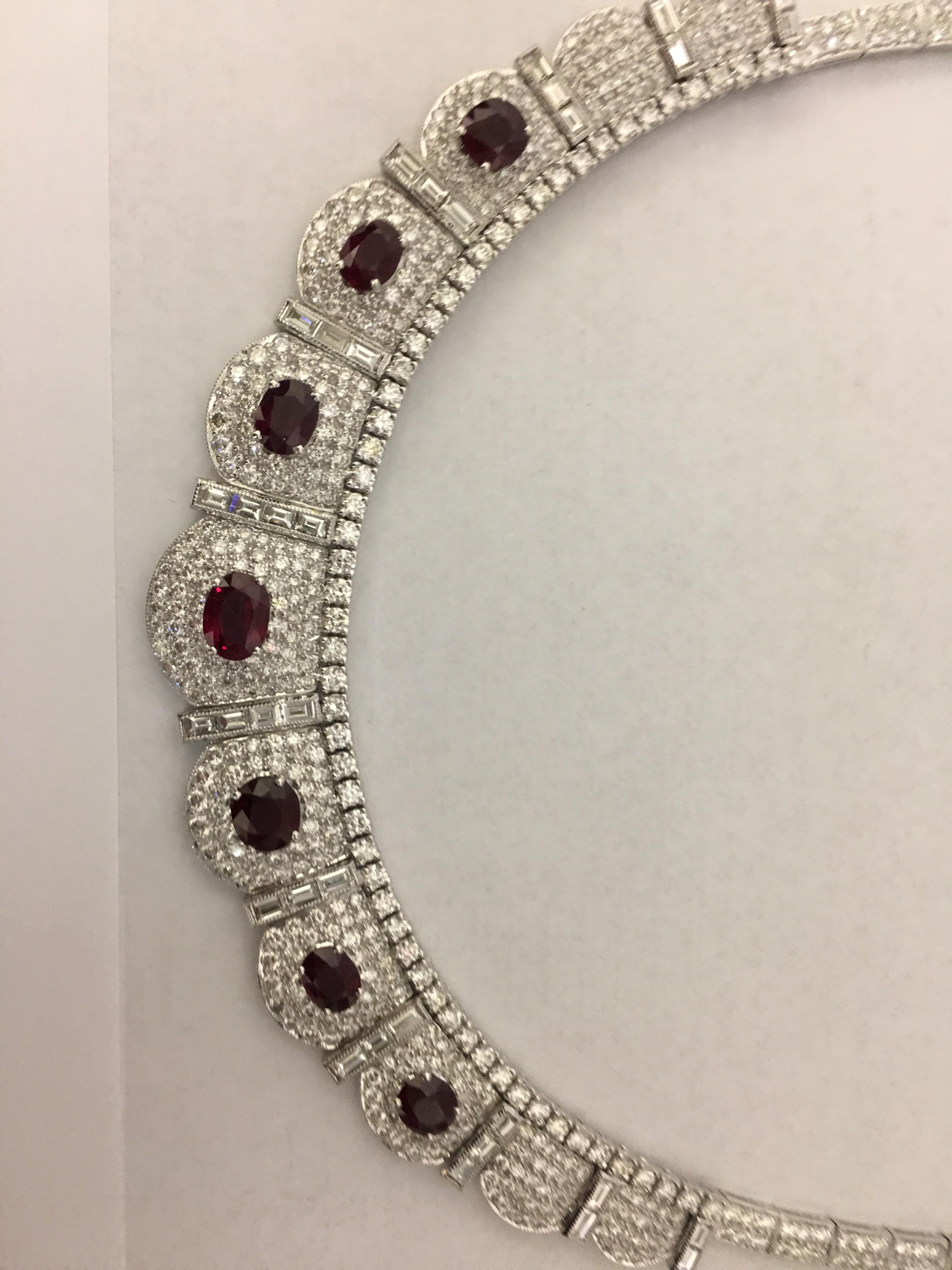 Burma Ruby Diamond Necklace Set in 18 Karat White Gold 5