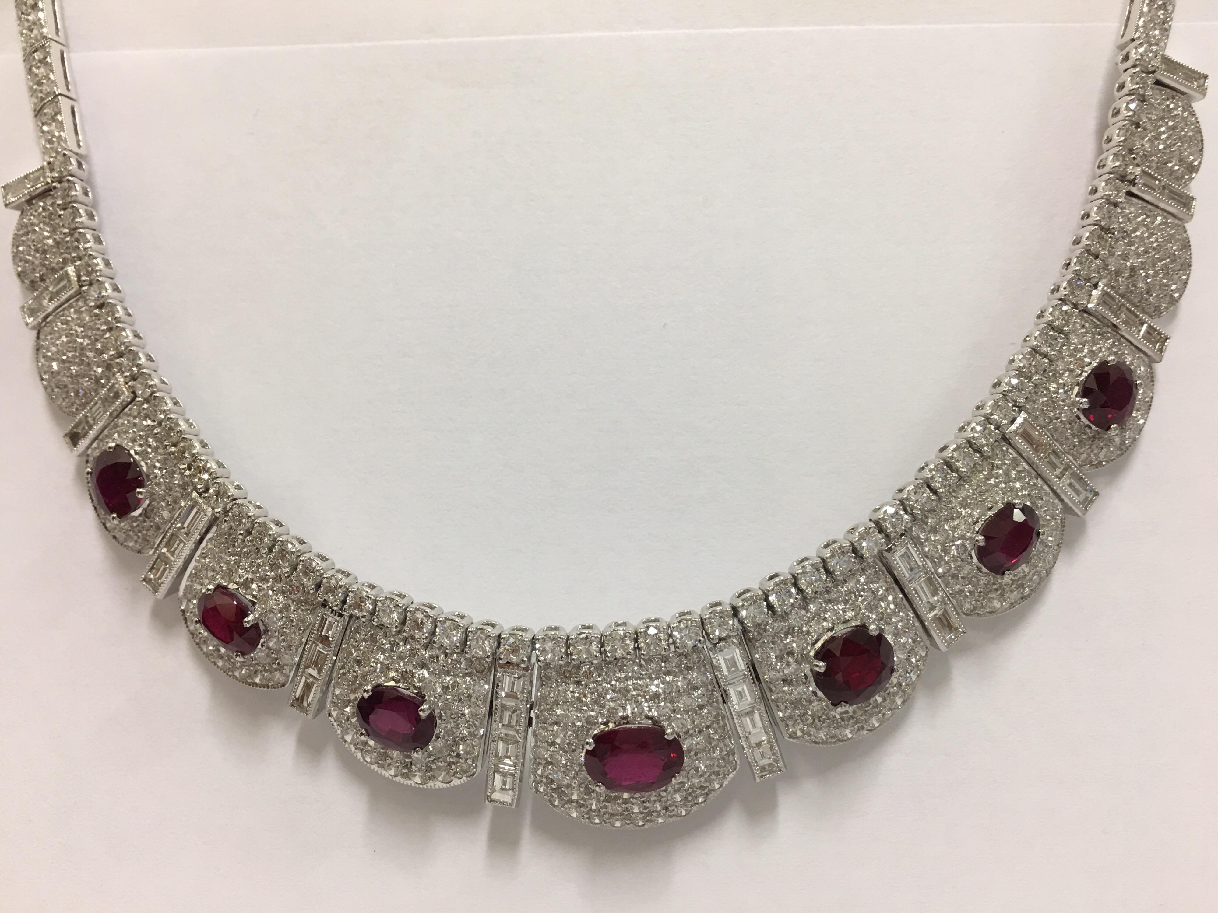 Burma Ruby Diamond Necklace Set in 18 Karat White Gold 6