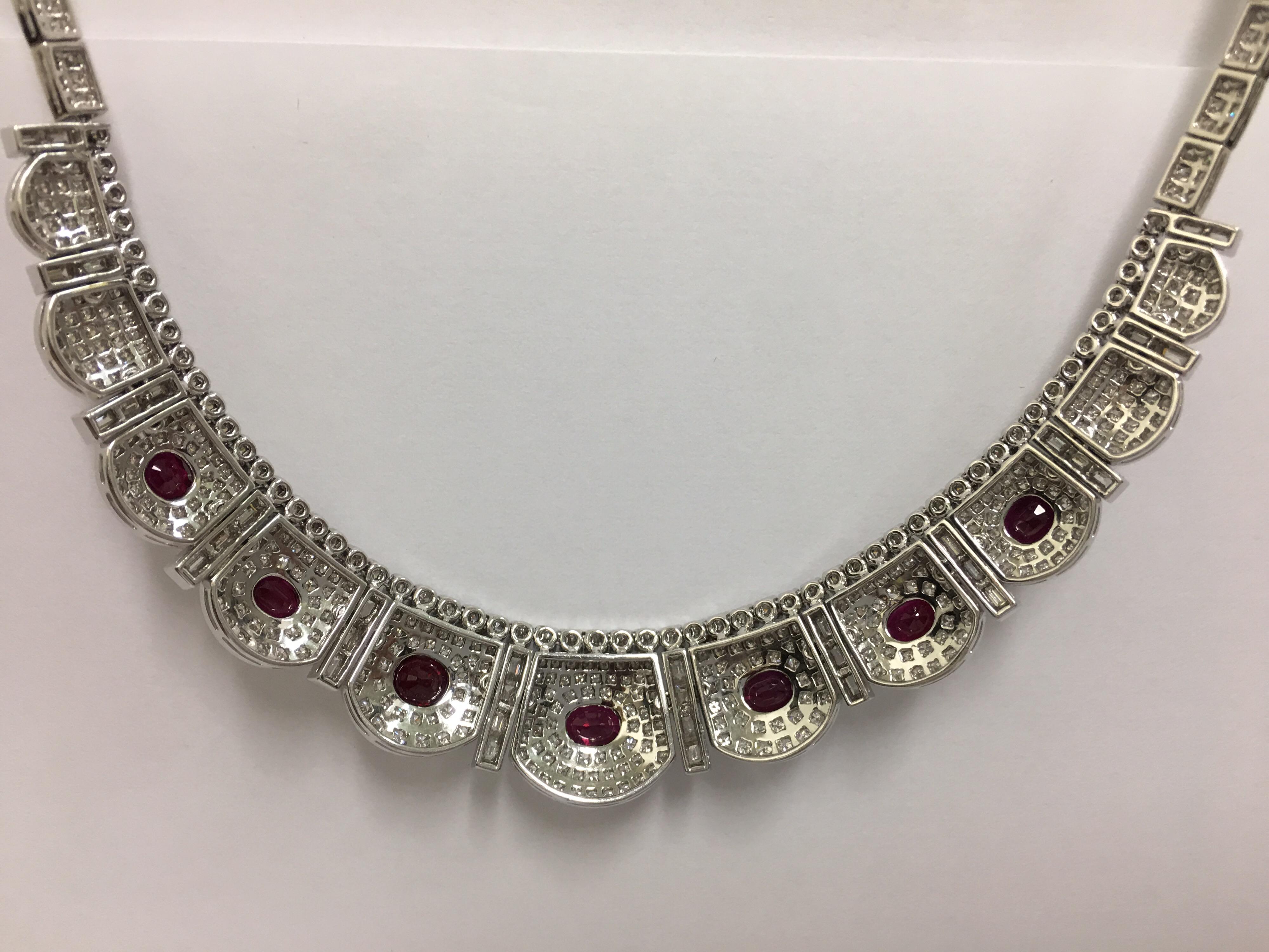Burma Ruby Diamond Necklace Set in 18 Karat White Gold 7