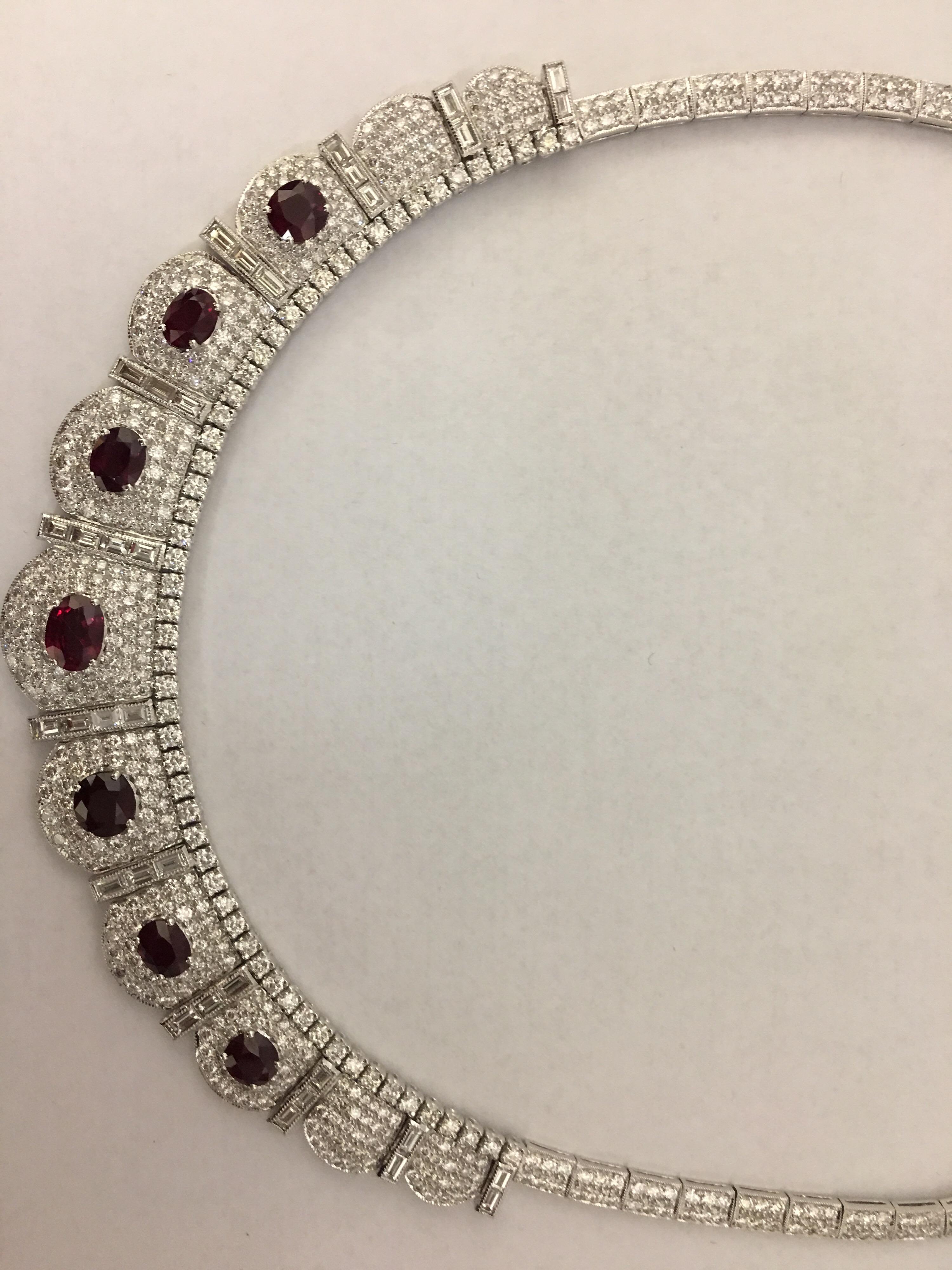 Burma Ruby Diamond Necklace Set in 18 Karat White Gold 8