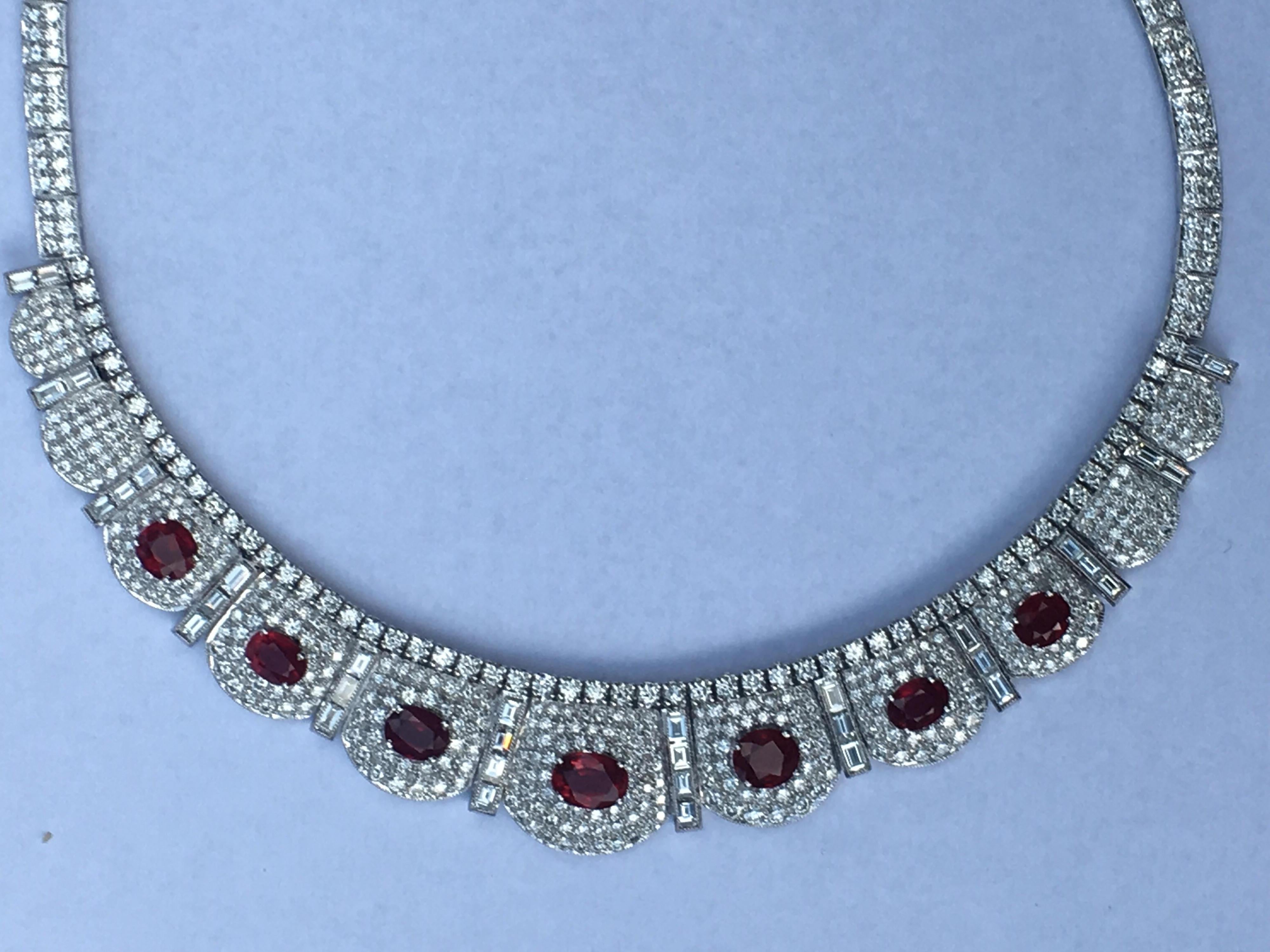 Contemporary Burma Ruby Diamond Necklace Set in 18 Karat White Gold