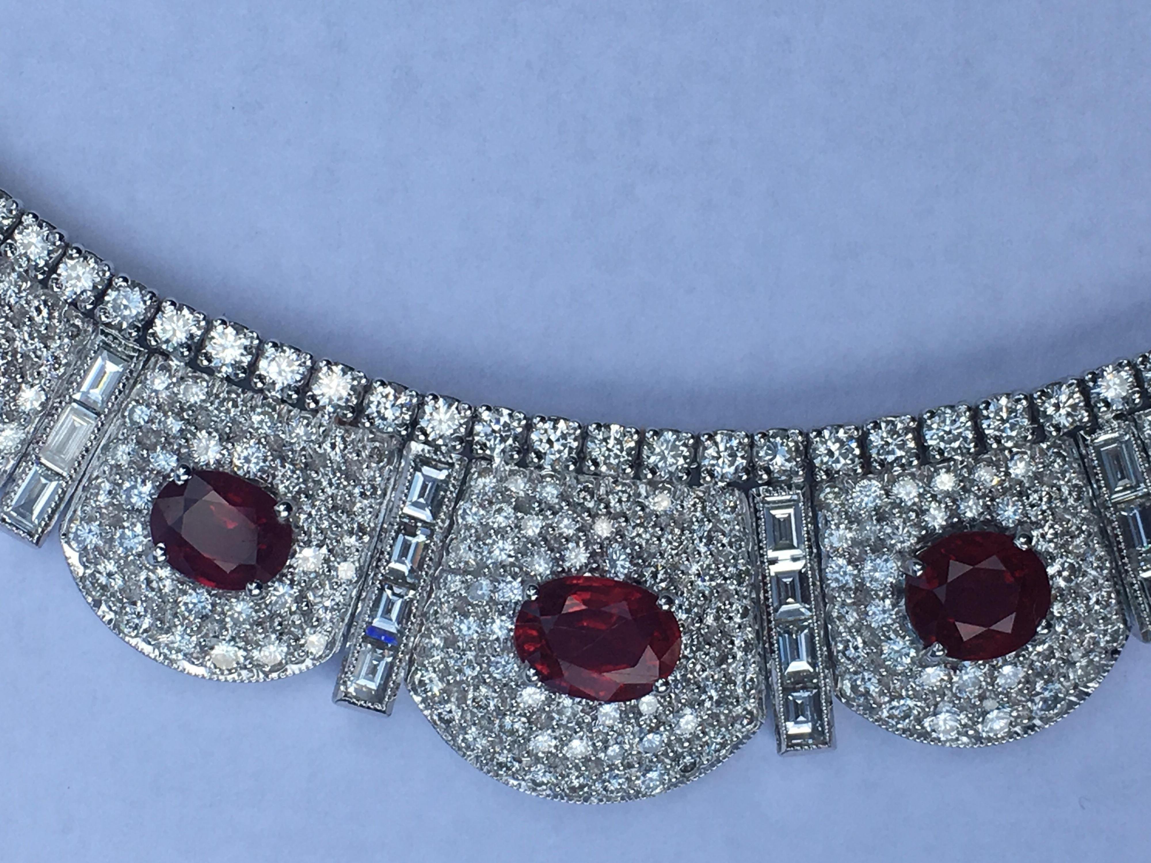 Women's Burma Ruby Diamond Necklace Set in 18 Karat White Gold