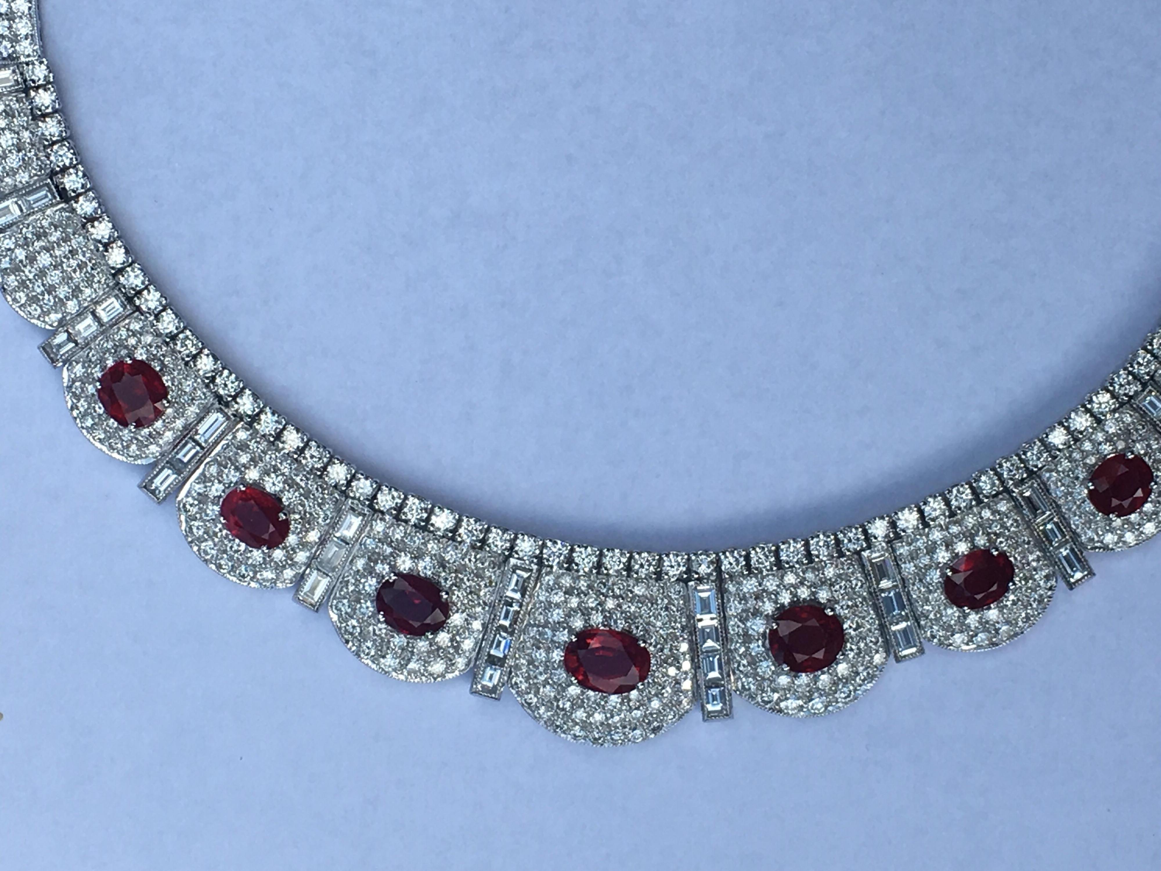 Burma Ruby Diamond Necklace Set in 18 Karat White Gold 1