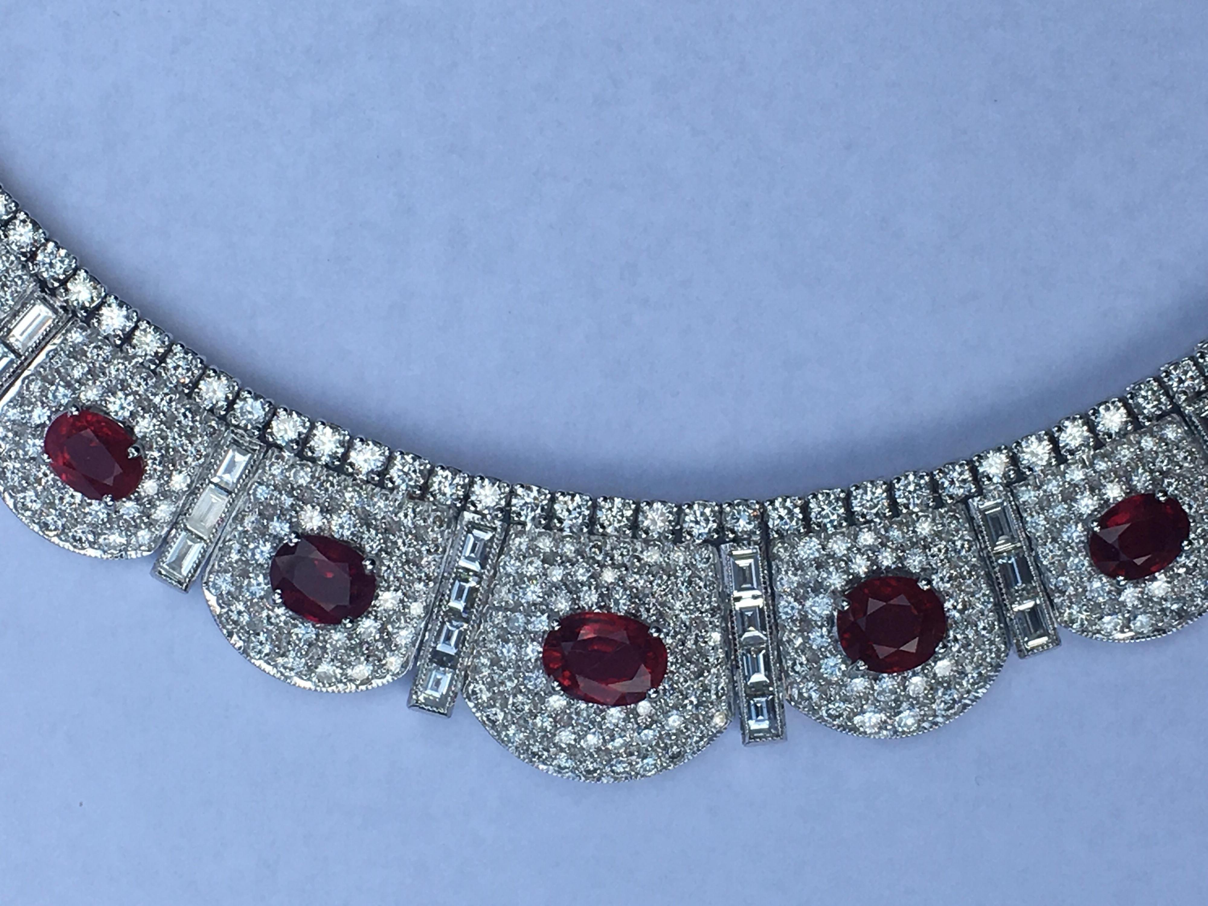 Burma Ruby Diamond Necklace Set in 18 Karat White Gold 2