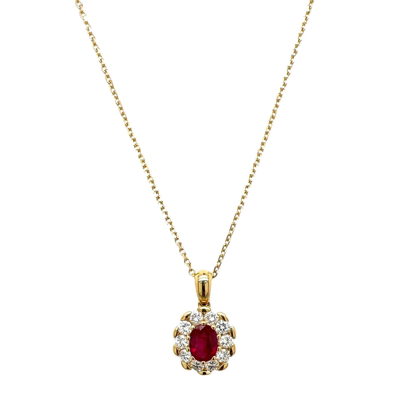 Modern Burma Ruby Diamond Pendant Necklace 18 Karat Yellow Gold AGL Certified Ruby