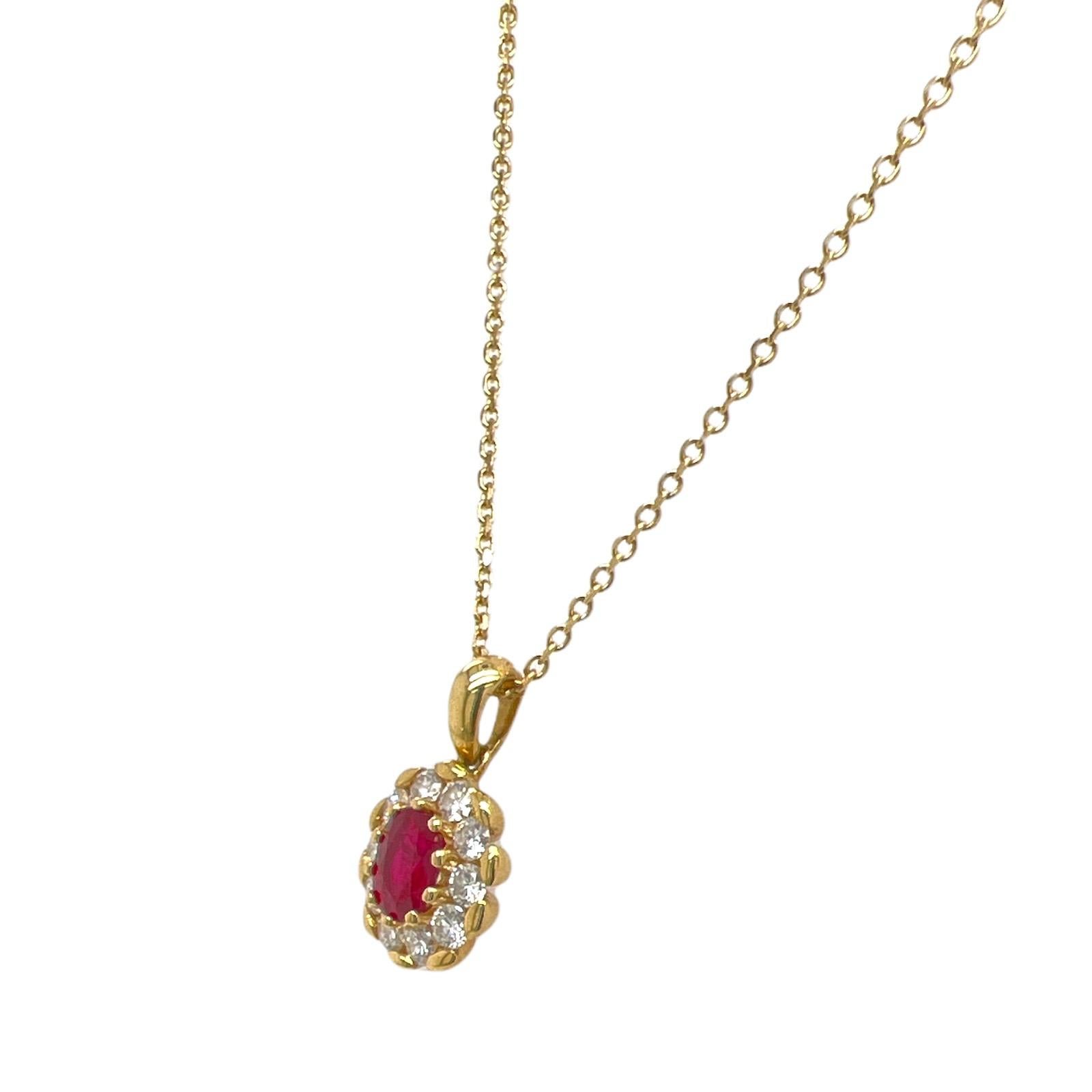 Oval Cut Burma Ruby Diamond Pendant Necklace 18 Karat Yellow Gold AGL Certified Ruby
