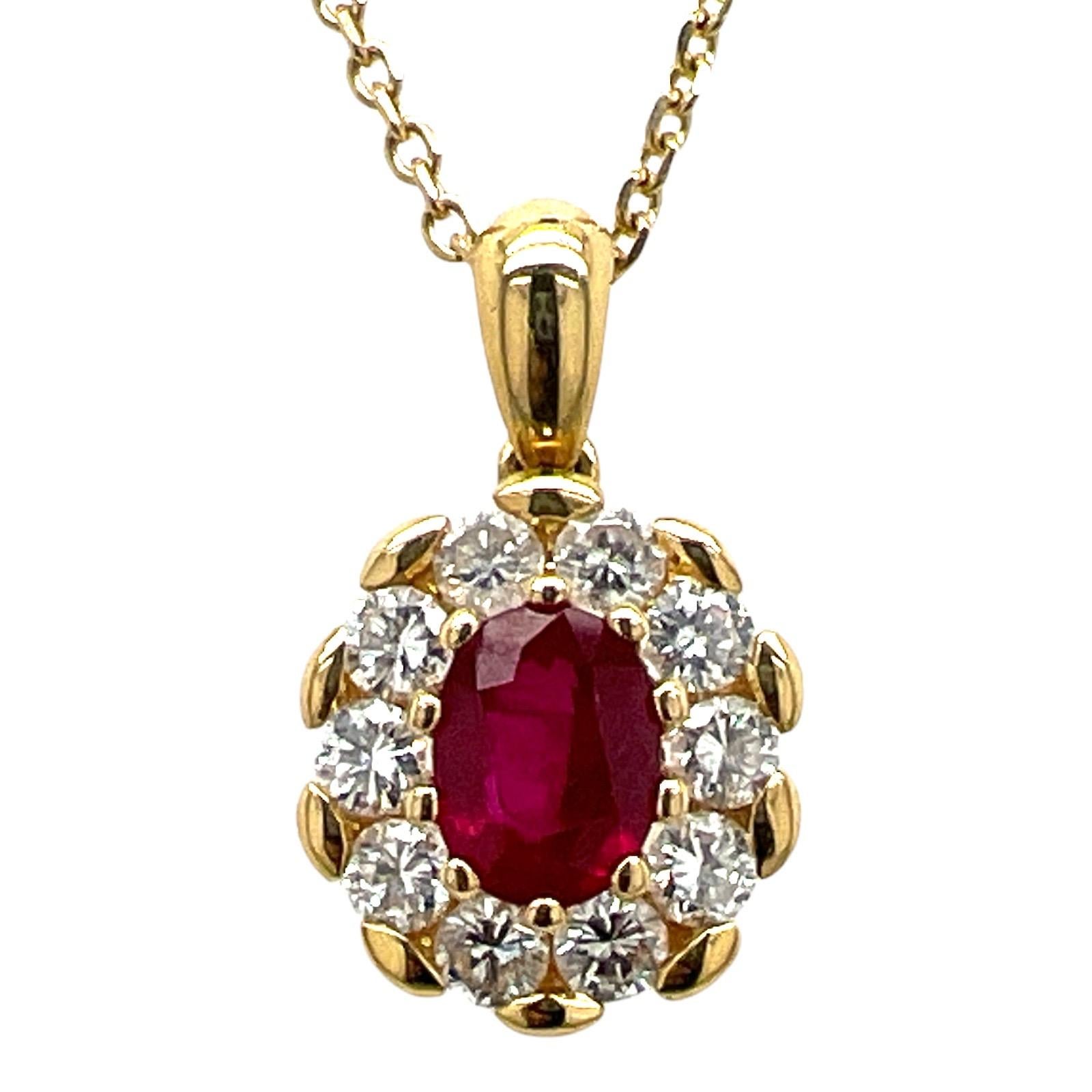 Burma Ruby Diamond Pendant Necklace 18 Karat Yellow Gold AGL Certified Ruby In Excellent Condition In Boca Raton, FL
