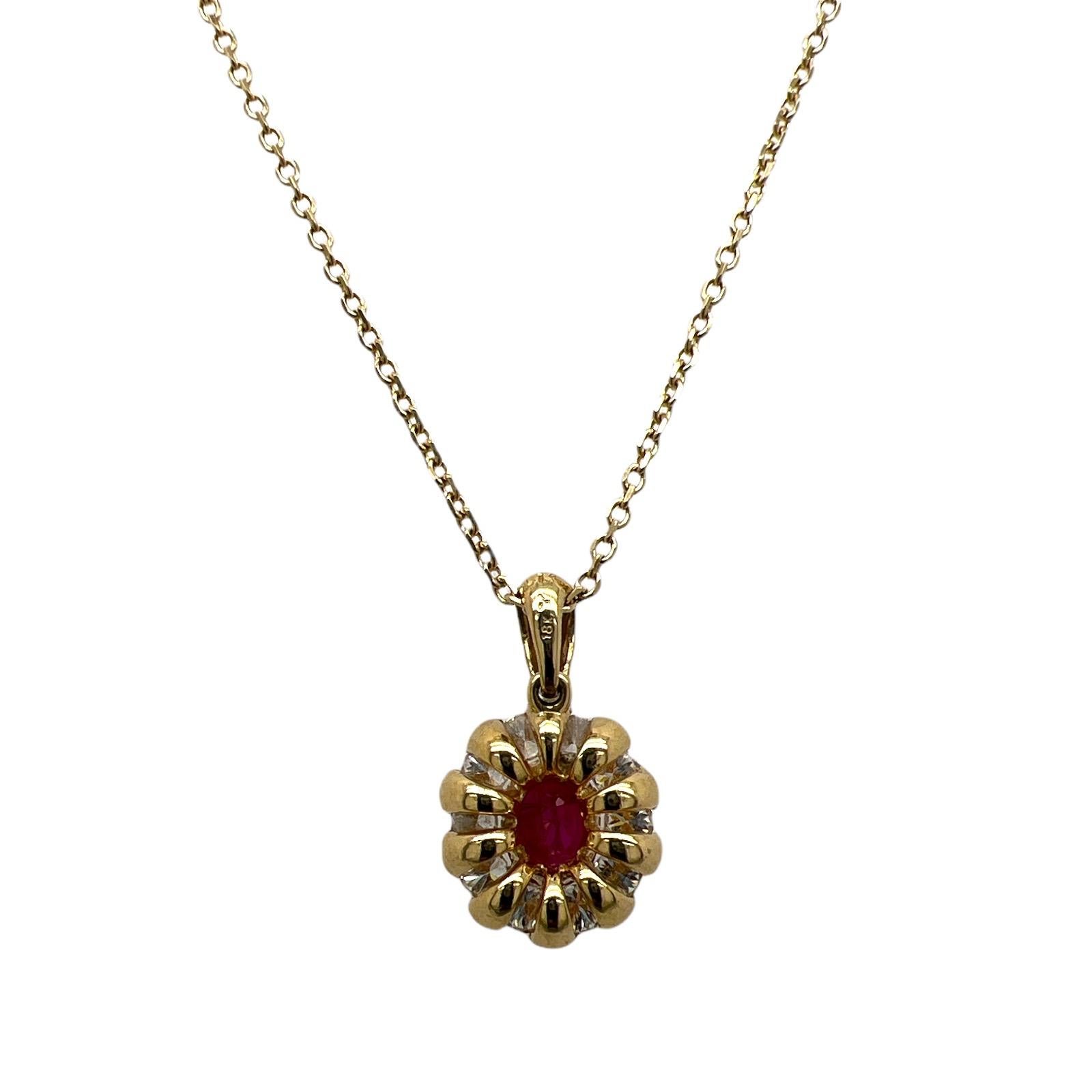 Women's Burma Ruby Diamond Pendant Necklace 18 Karat Yellow Gold AGL Certified Ruby