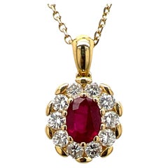 Burma Ruby Diamond Pendant Necklace 18 Karat Yellow Gold AGL Certified Ruby