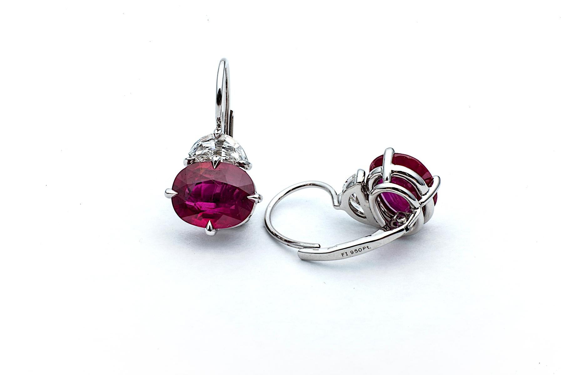 Contemporary Burma Ruby Diamond Platinum Drop Earrings