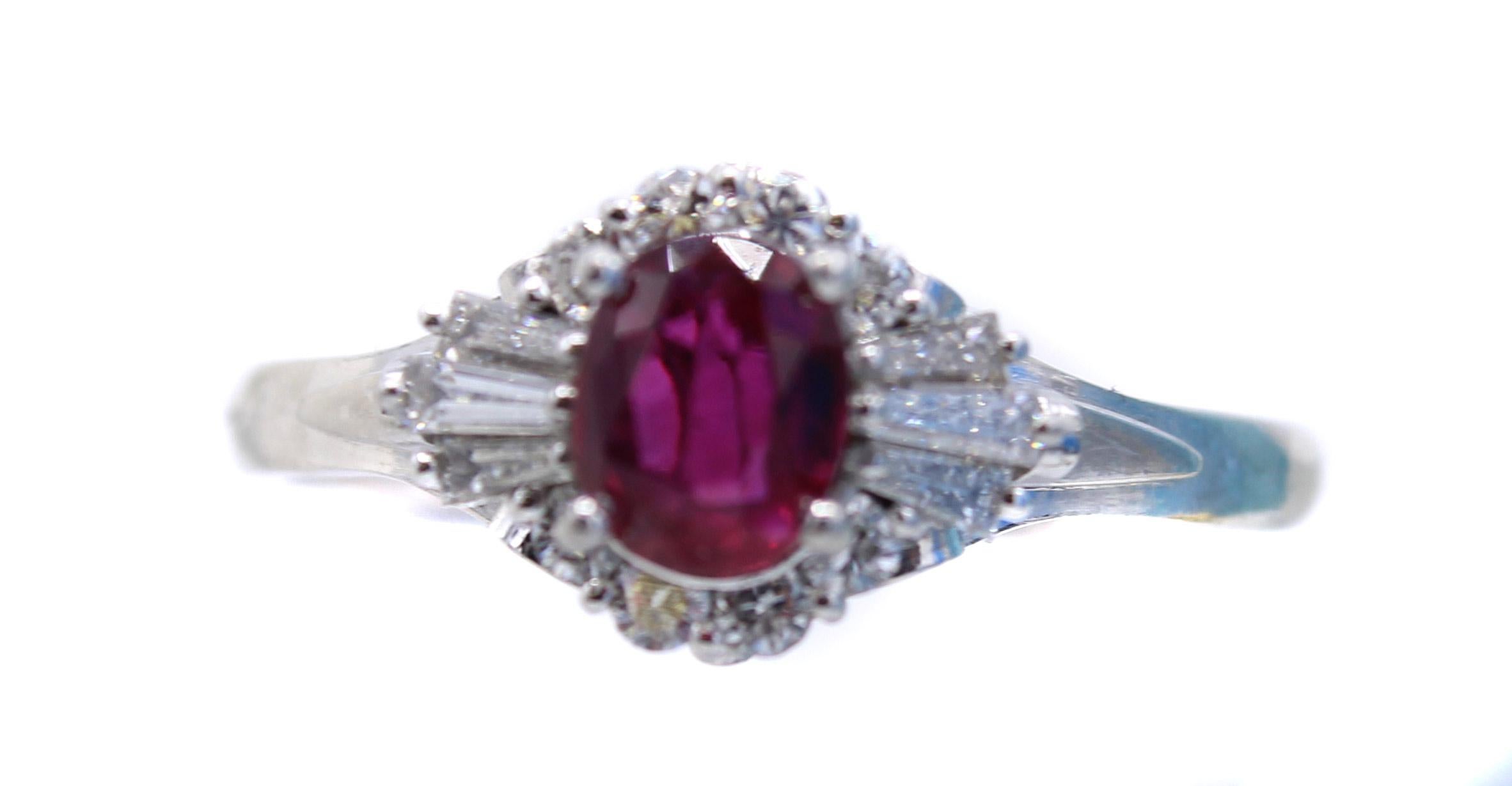 Burma Ruby Diamond Platinum Engagement Ring In Excellent Condition In New York, NY